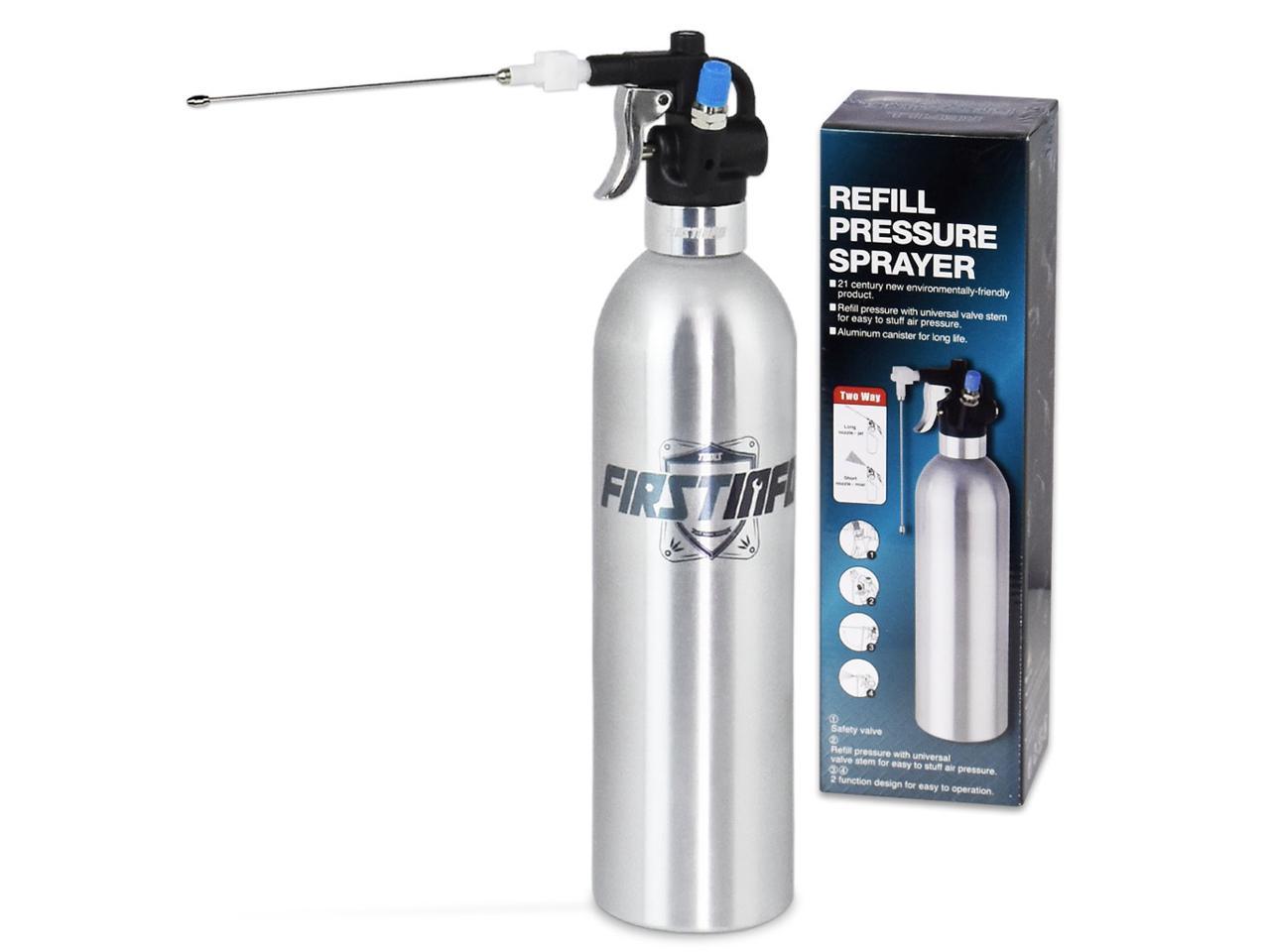 FIRSTINFO Aluminum Can Air/Pneumatic/Manual/Handy Refillable Pressure Oil/Fluid Sprayer/Compressed Areosol with 2 pcs Extra Nozzles instruction manual sprayer + Jet two way nozzle 