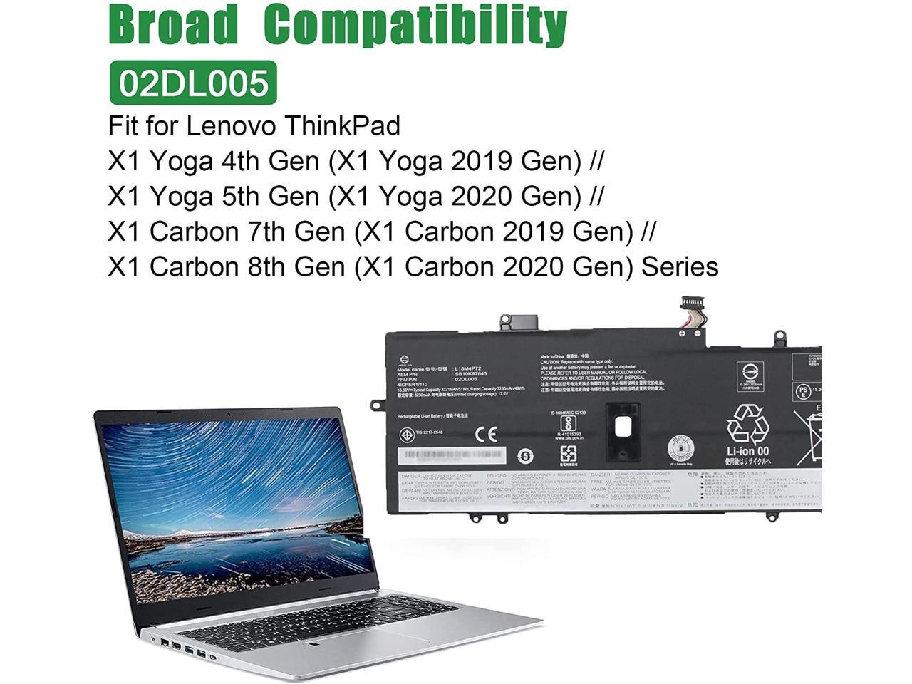 JIAZIJIA 02DL005 Laptop Battery Replacement for Lenovo ThinkPad X1 Yoga 4th  Gen / X1 Carbon 7th Gen 2019 / 8th Gen 2020 Series Notebook L18M4P72  SB10K97643 02DL006 L18C4P71 02DL004 15.36V 51Wh - Newegg.com