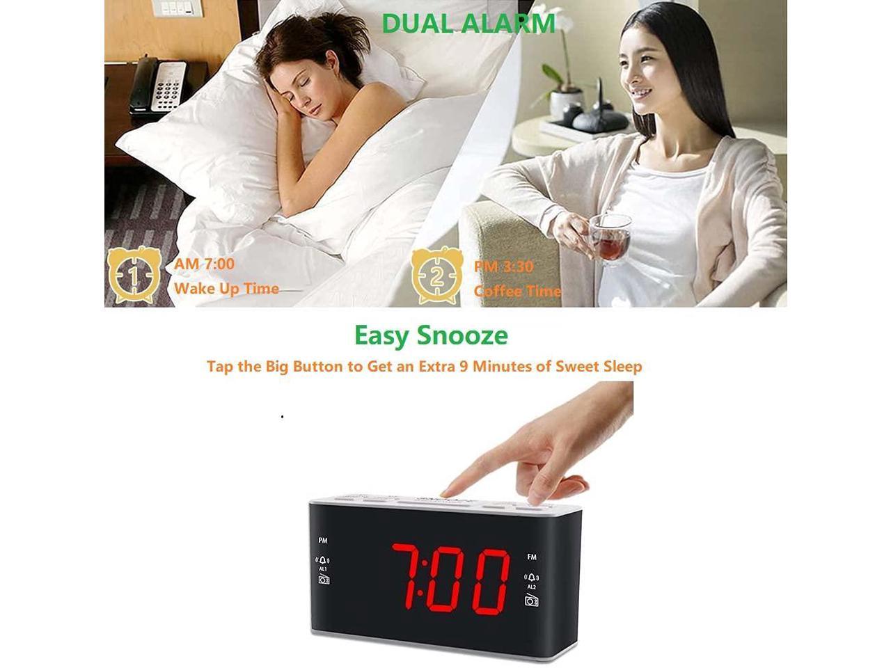 Adjustable Alarm Volume Large LED Display with Dimmer Dual Alarm RunningByte Digital Alarm Clock Radio- AM/FM Radio with preset Easy to Operate Clock Radios for Bedroom Snooze Sleep Timer 