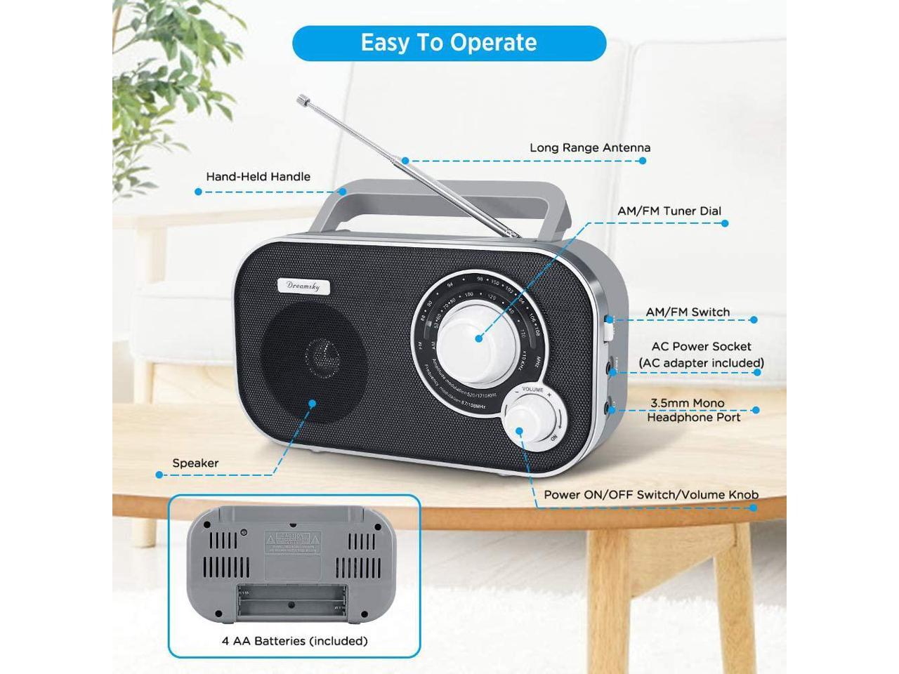 DreamSky Portable AM FM Radio with Great Reception, Battery Operated