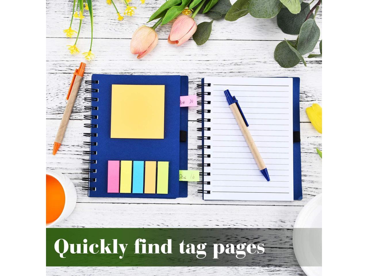 Sticky Colored Notes Page Marker Tabs Black Cover Coopay 4 Pieces Kraft Paper Steno Pocket Business Notebook Spiral Lined Notepad Set with Pen in Holder 