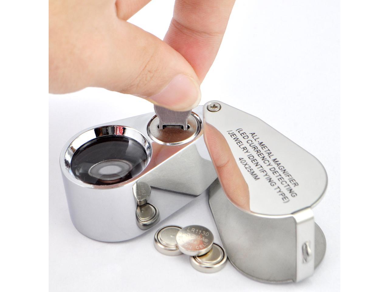 iKKEGOL 40X 25mm All Metal Magnifier Jeweler LED UV Lens Jewelery Loupe