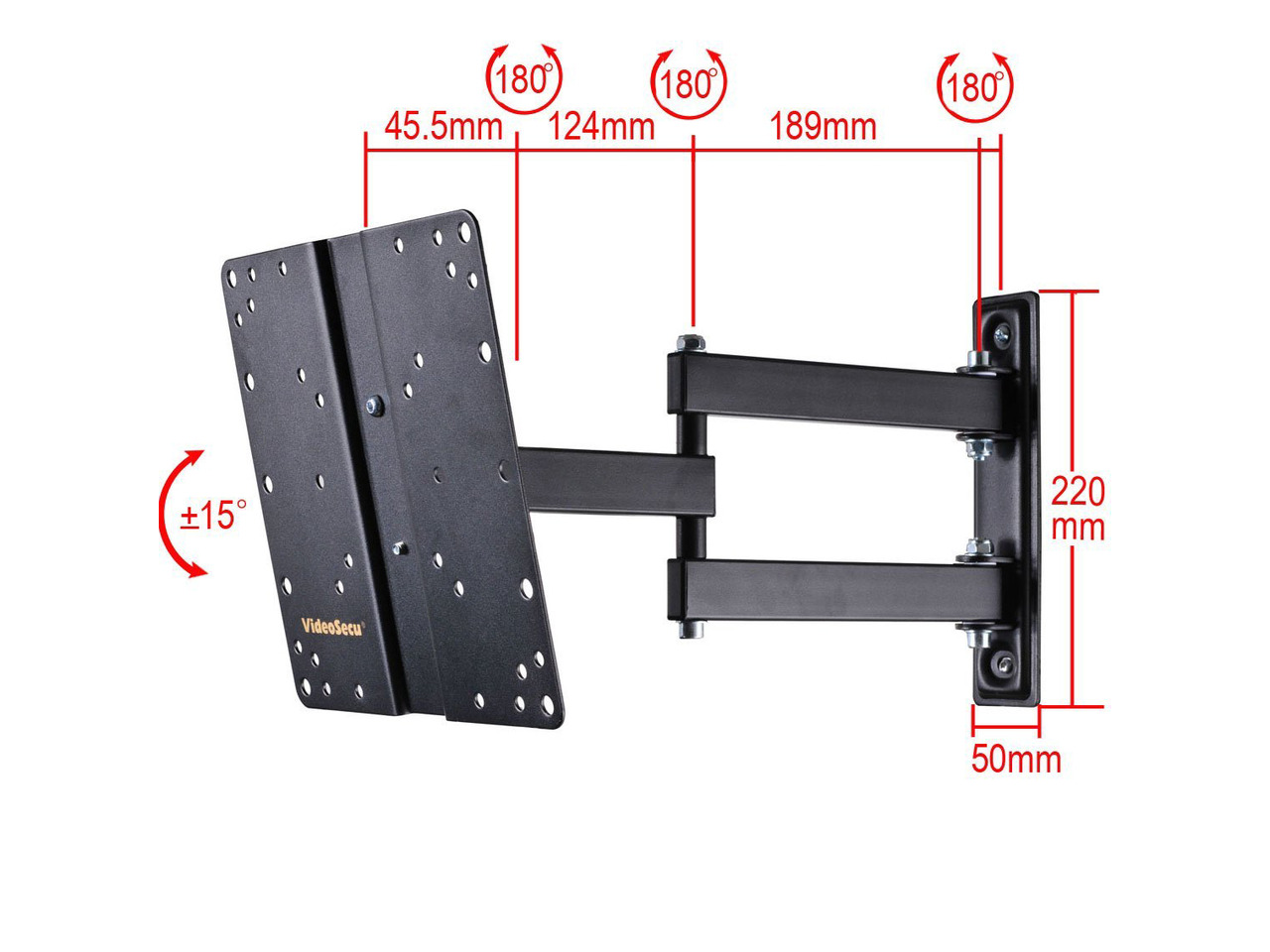 Brateck Full Motion Articulating TV Wall Mount For 32" To 55" Screens - Max VESA 400x400mm, 88lbs