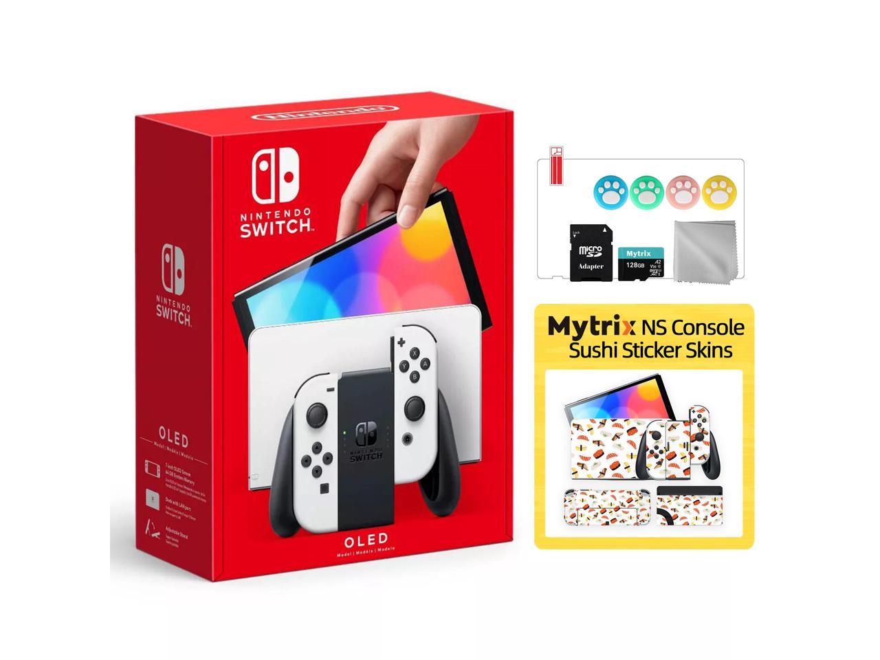 2021 New Nintendo Switch OLED Model White with Mytrix Full Body Skin Sticker for NS OLED Console, Dock and Joycons - Sushi Set
