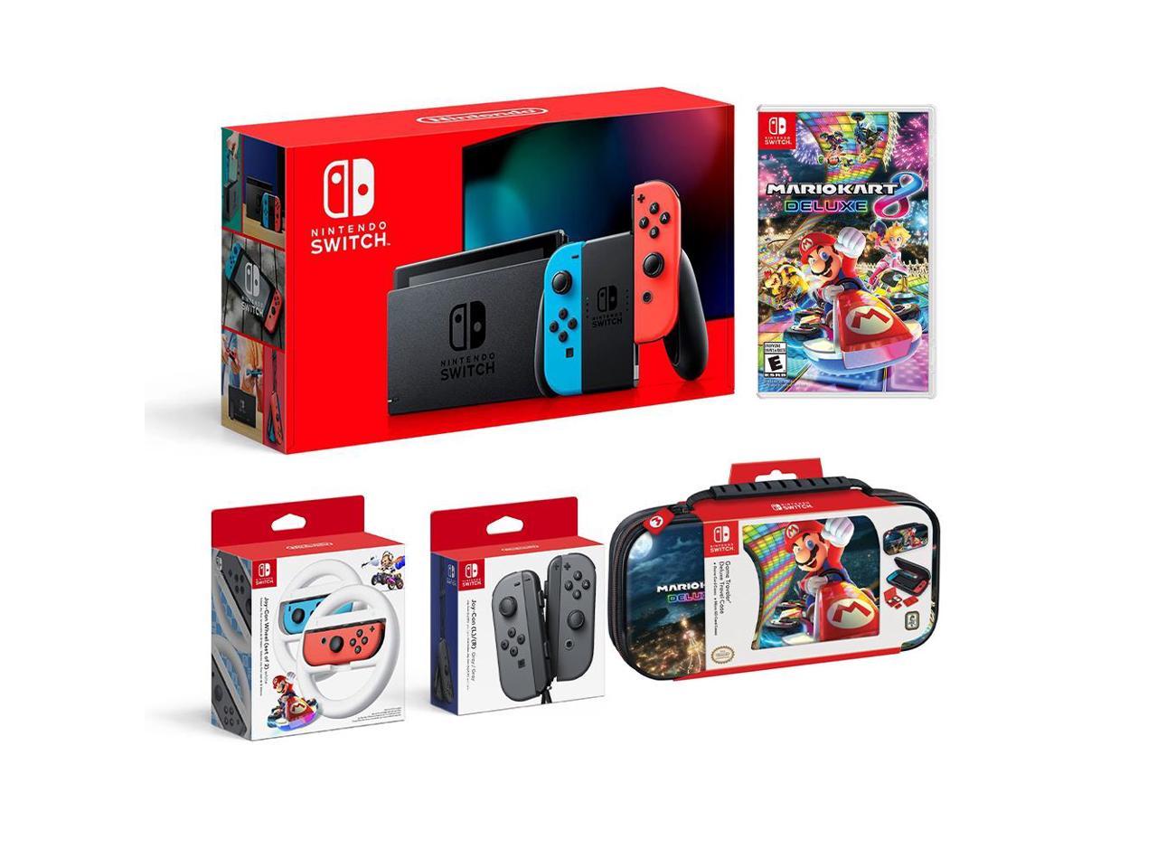 Nintendo Switch Super Mario Kart 8 Deluxe Bundle Red And Blue Joy Con Consolean Extra Pair Of 5751