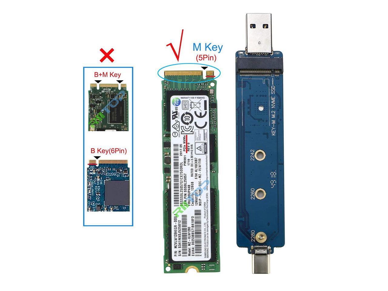 RIITOP PCIe M.2 NVMe SSD to USB Adapter Card with USB 3.1 Type C and Type A Dual Ports (No Need
