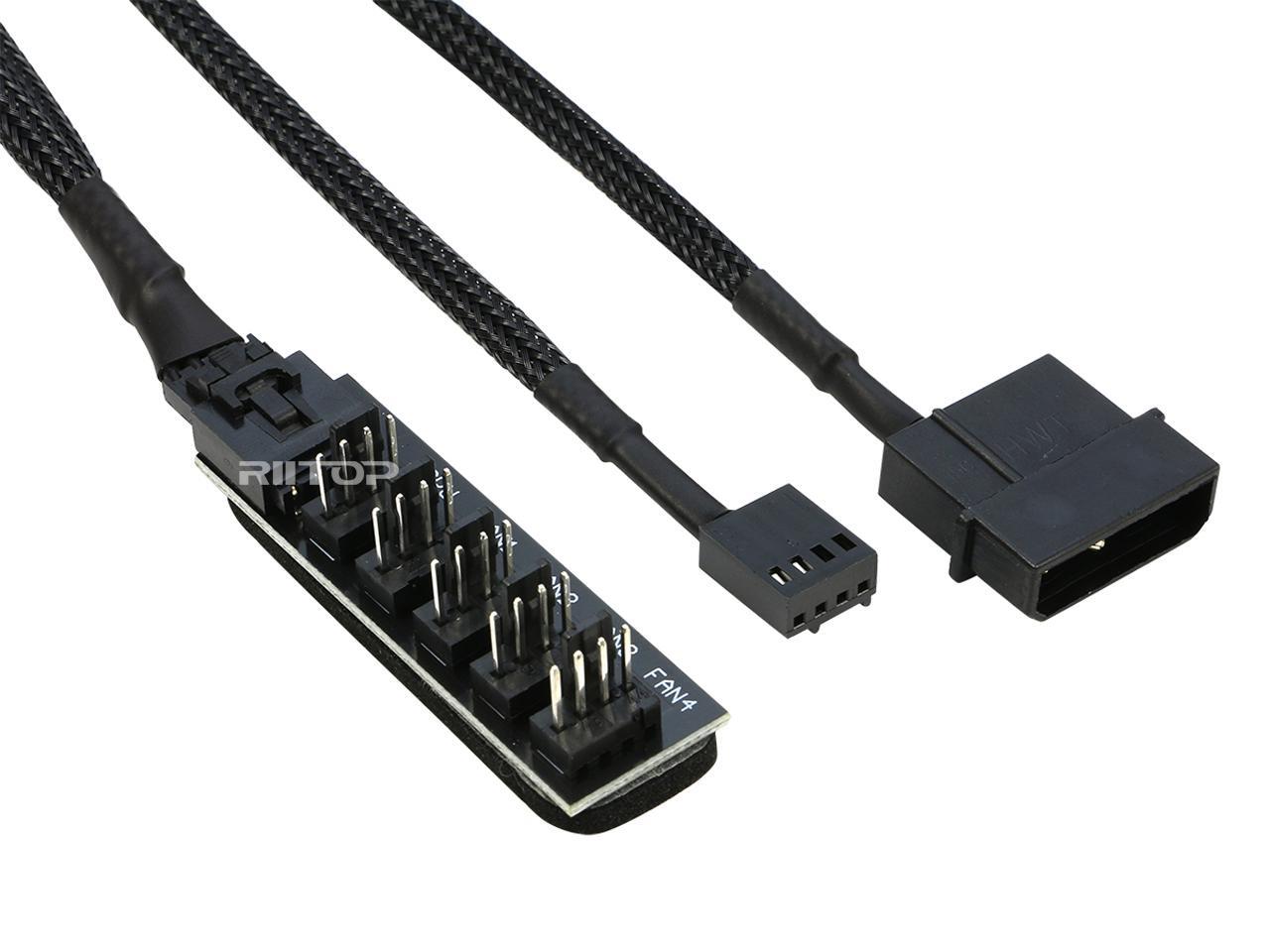 RIITOP PWM Fan Hub PC 5 Way Splitter Sleeved PWM Fan Splitter Hub