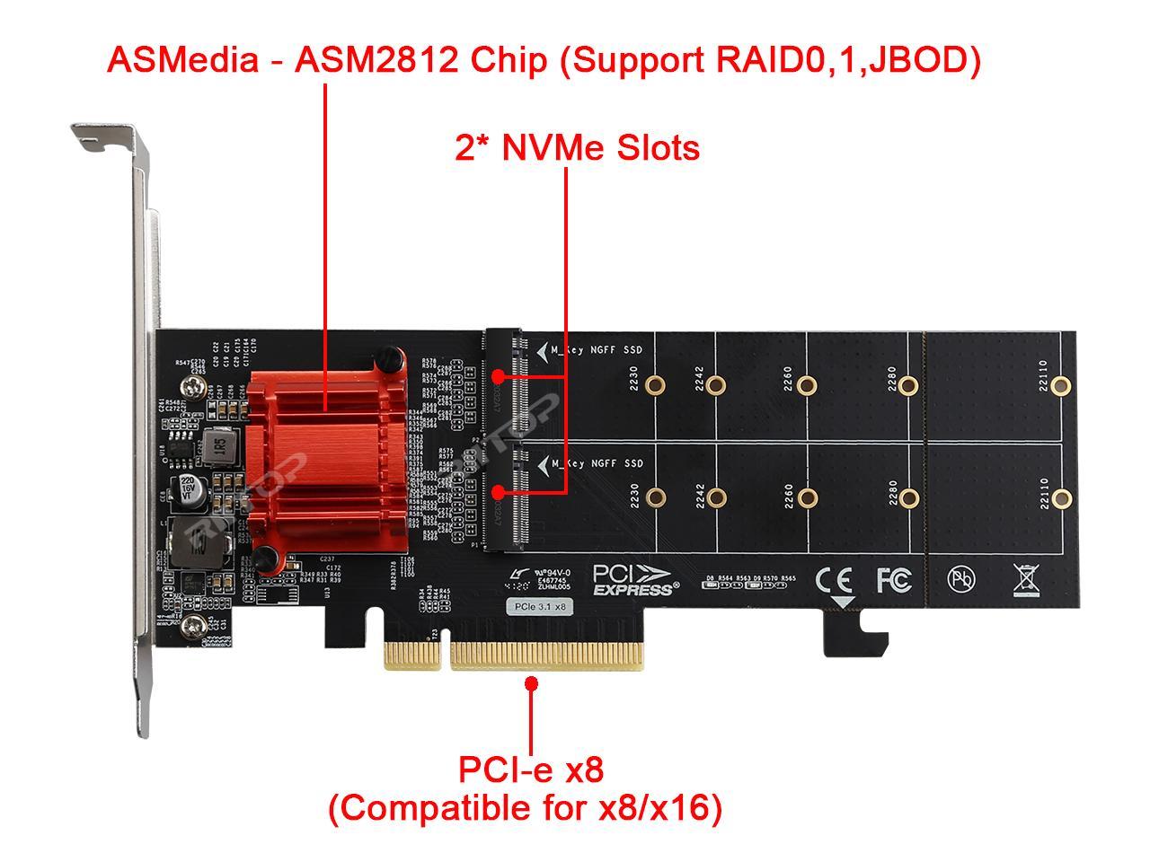 Dual NVMe PCIe Adapter, RIITOP (2 Ports) M.2 NVMe SSD To PCI-e Express ...