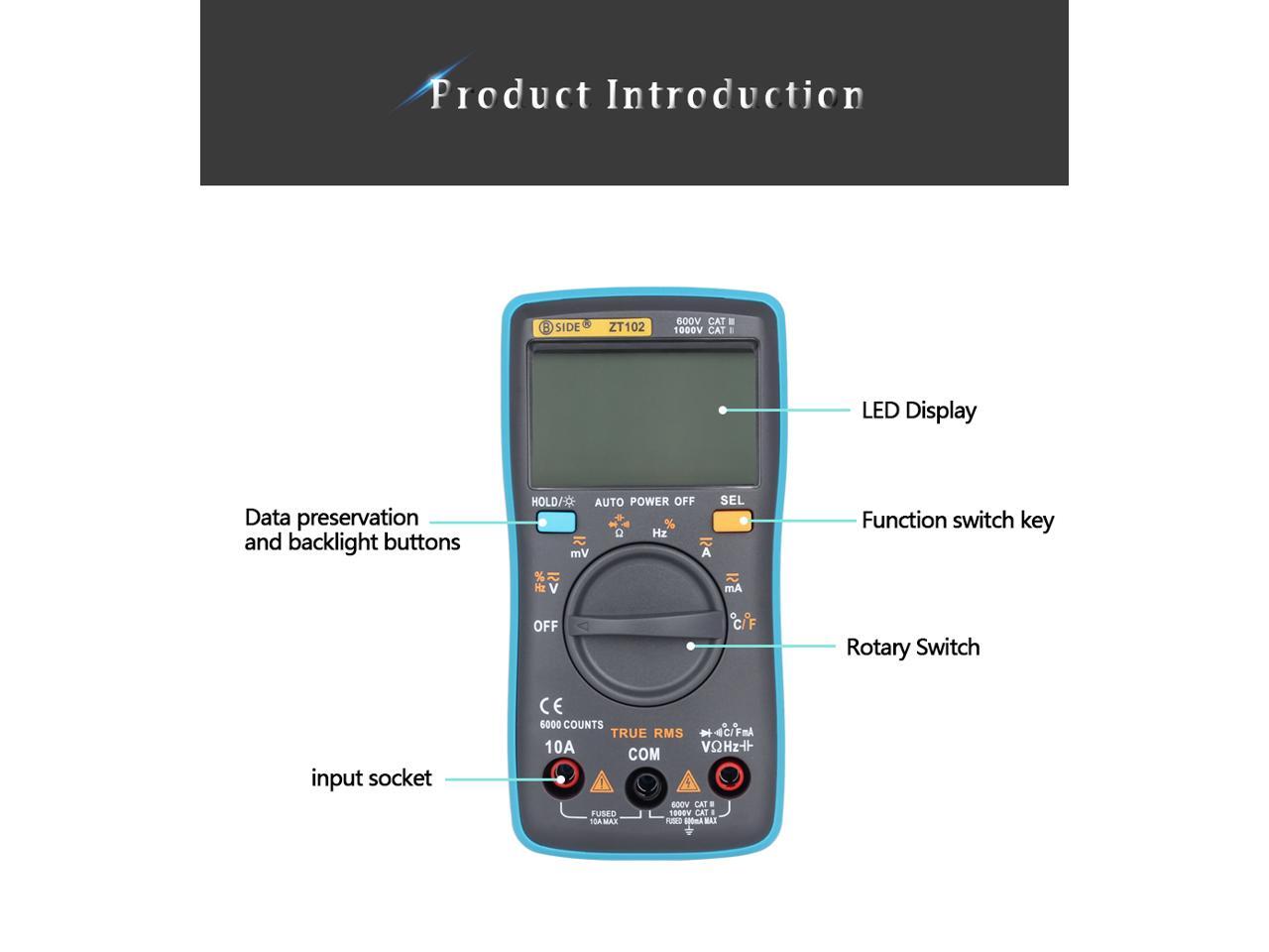BSIDE ZT102 Ture RMS Digital Multimeter AC/DC Voltage Current ...