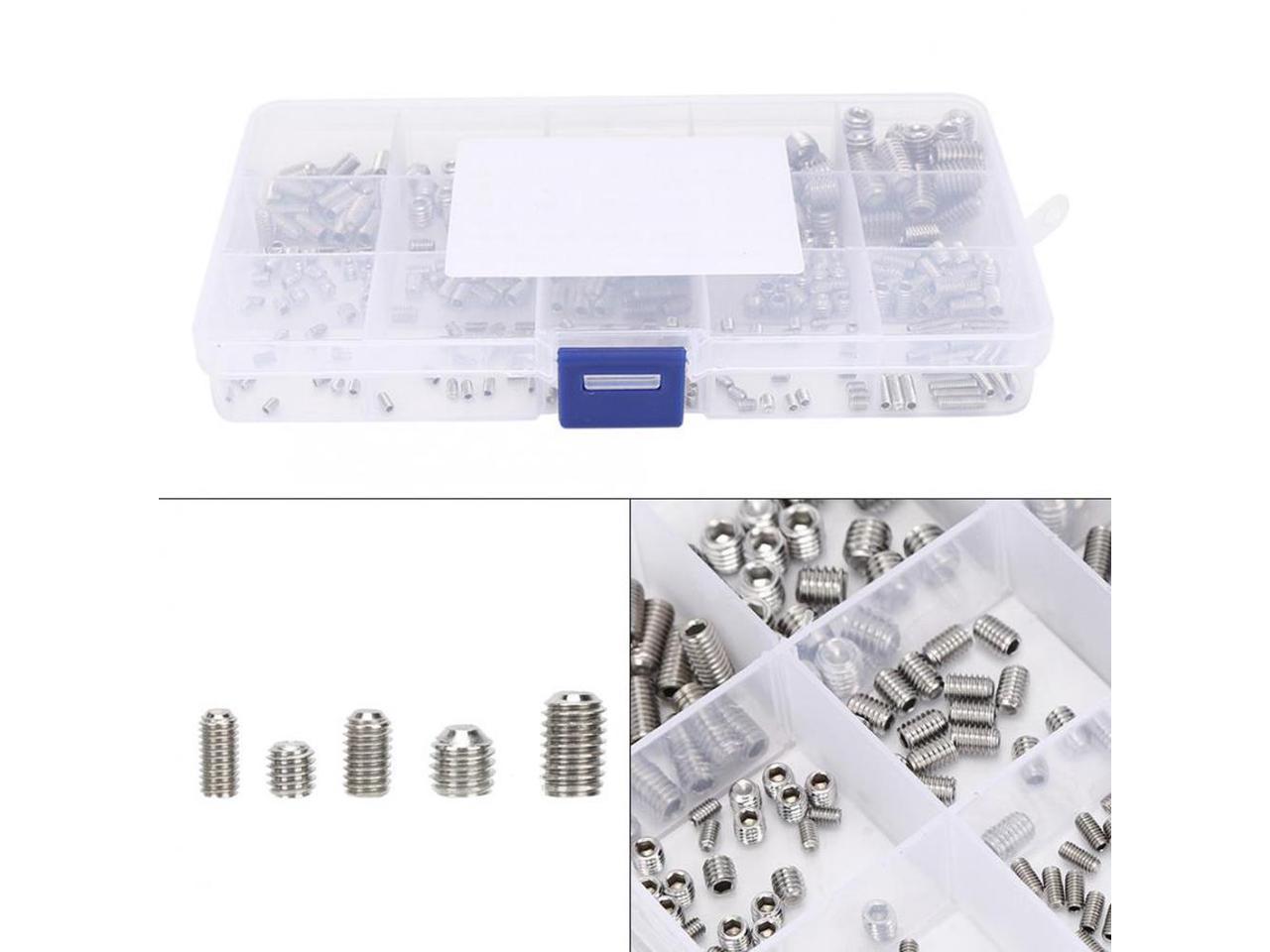Hex Socket Set Screw 300Pcs Stainless Steel 304 Hex Socket Set Screw Fasteners for Electronics Industry with Plastic Box Durable Long Service Life 
