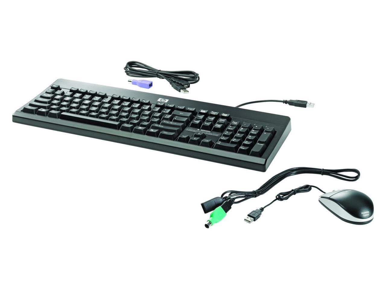 HP USB PS 2 Washable Keyboard and Mouse BU207AAABA Black Wired