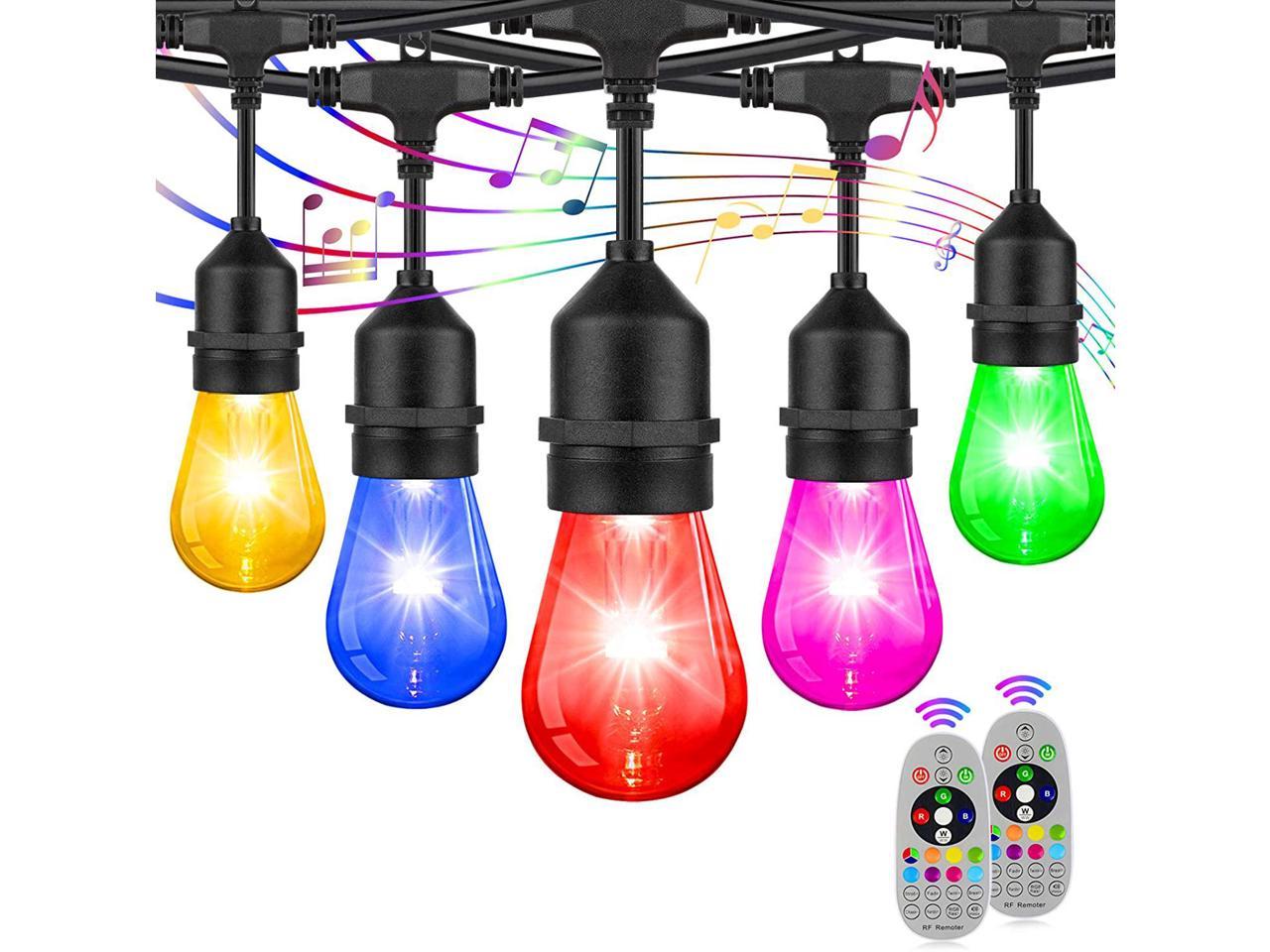 48ft String Lights RGB Cafe LED String Lights w/15 S14 Bulbs Backyard Waterproof 
