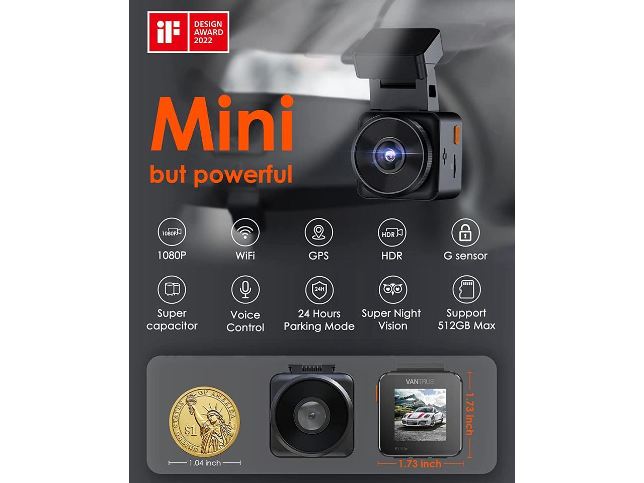 Vantrue E1G Lite WiFi Mini Dash Cam with GPS, 1080P Voice Control Car