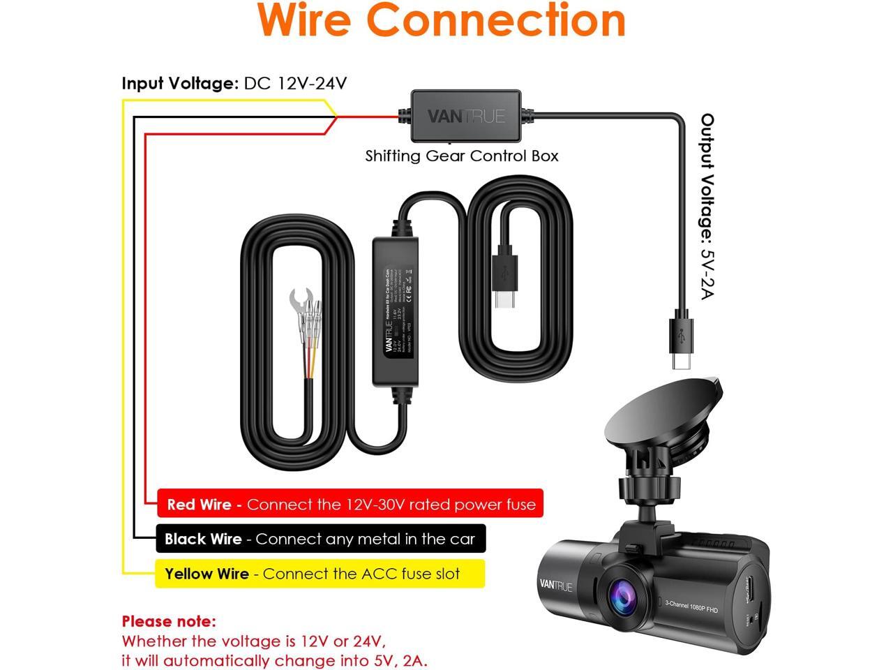Vantrue 11.5ft Type C USB 12V 24V to 5V Dash Cam Hardwire Kit with Add