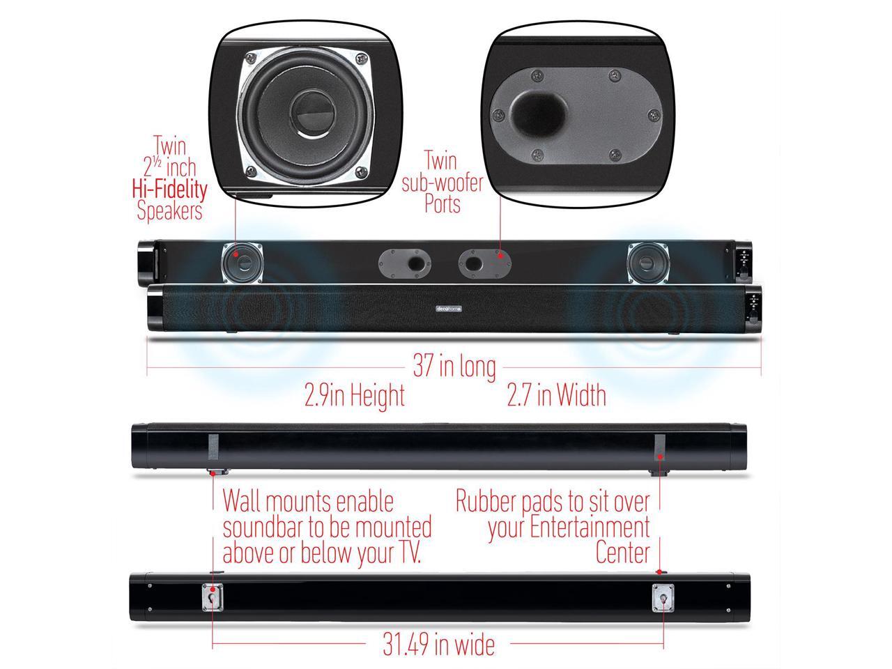 Deco Gear 60W Soundbar with Subwoofer - Premium 2.1 Channel Audio