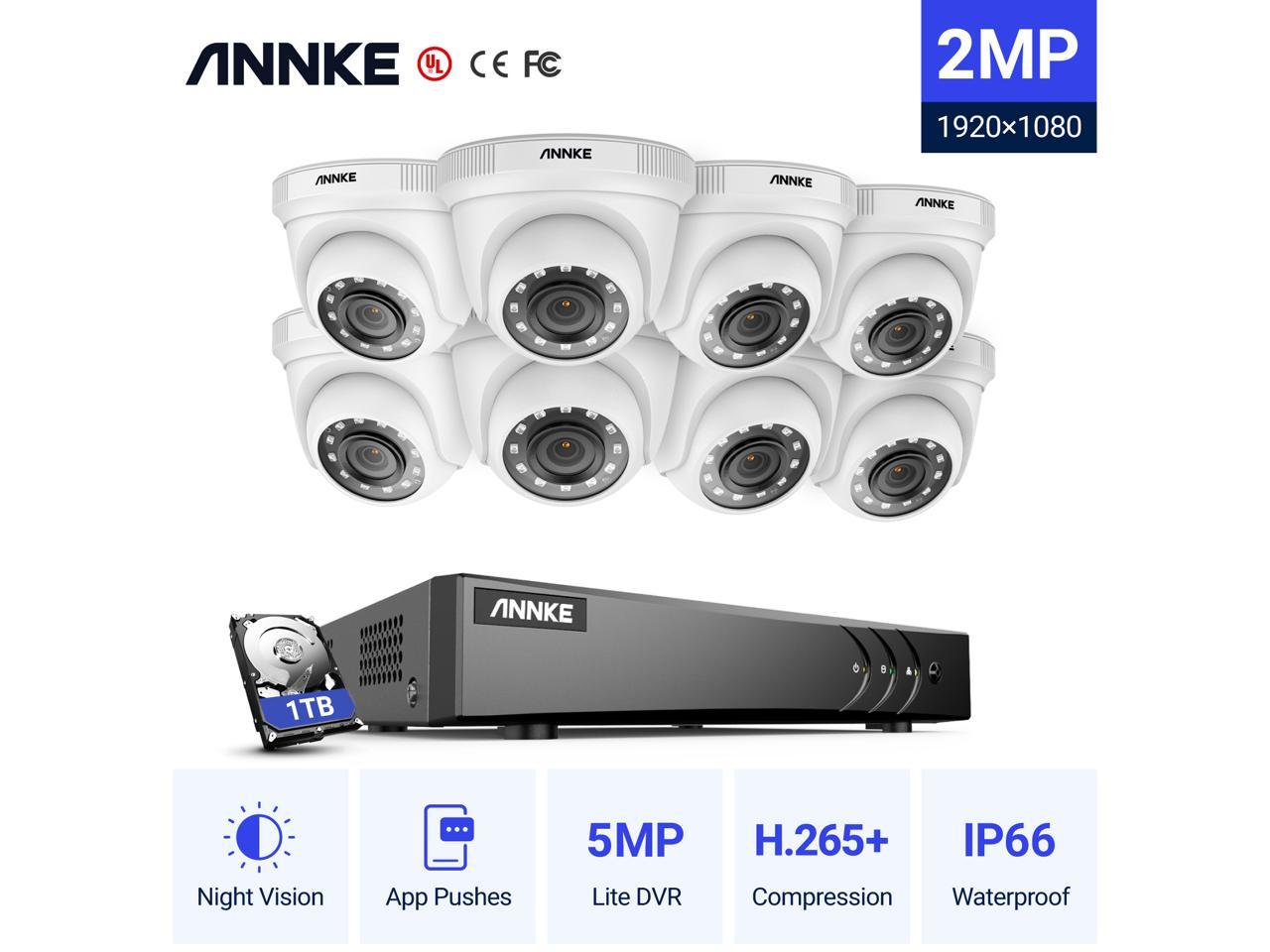 ANNKE 8CH Security CCTV Surveillance System 1080P Lite DVR with 1TB HDD and ×1080P HD Weatherproof Camera with 100ft Night Vision 8 Enable H.264+ to Record Longer AU-DN81RA1/V1-38EB-P 