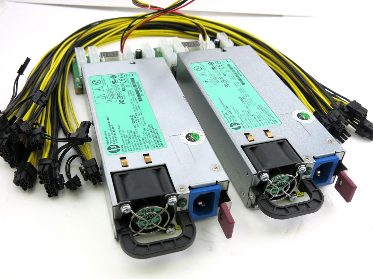 HP Platinum 94% 1200 Watt ASIC Miner Power Supply 110-240V PSU w 10 PCIE Cables