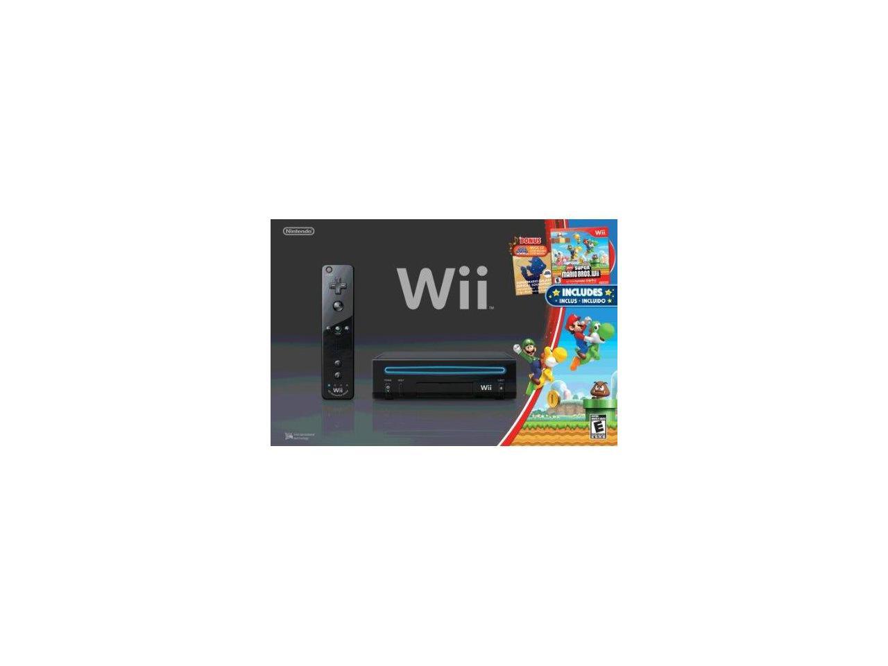 Refurbished Wii Black Console With New Super Mario Brothers Wii And
