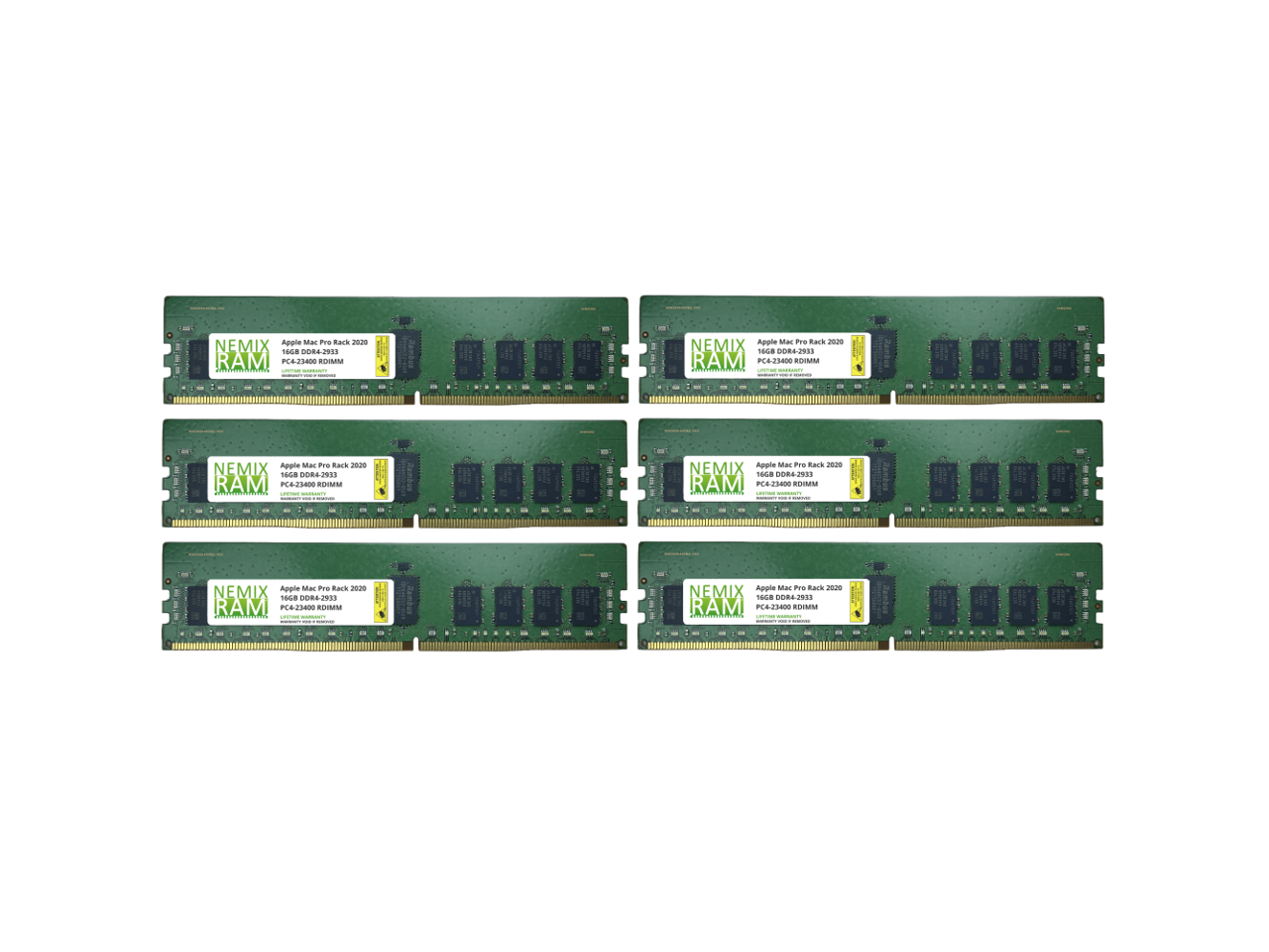 96GB 6x16GB DDR4-2933 PC4-23400 RDIMM Memory for Apple Mac Pro Rack 2020  MacPro 7,1 by Nemix Ram