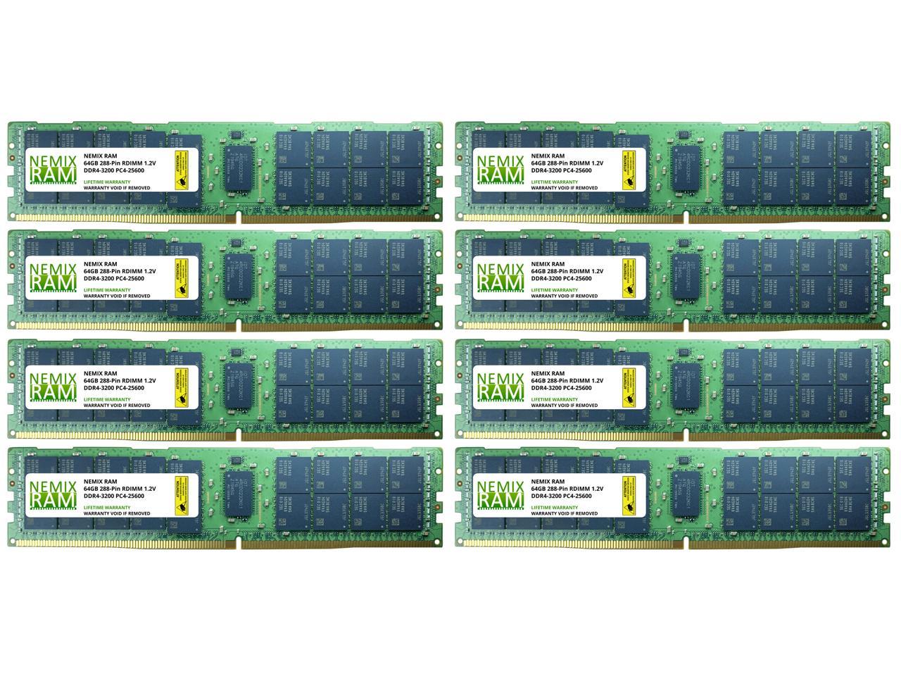 512GB 8x64GB DDR4-3200 PC4-25600 2Rx4 RDIMM ECC Registered Memory by