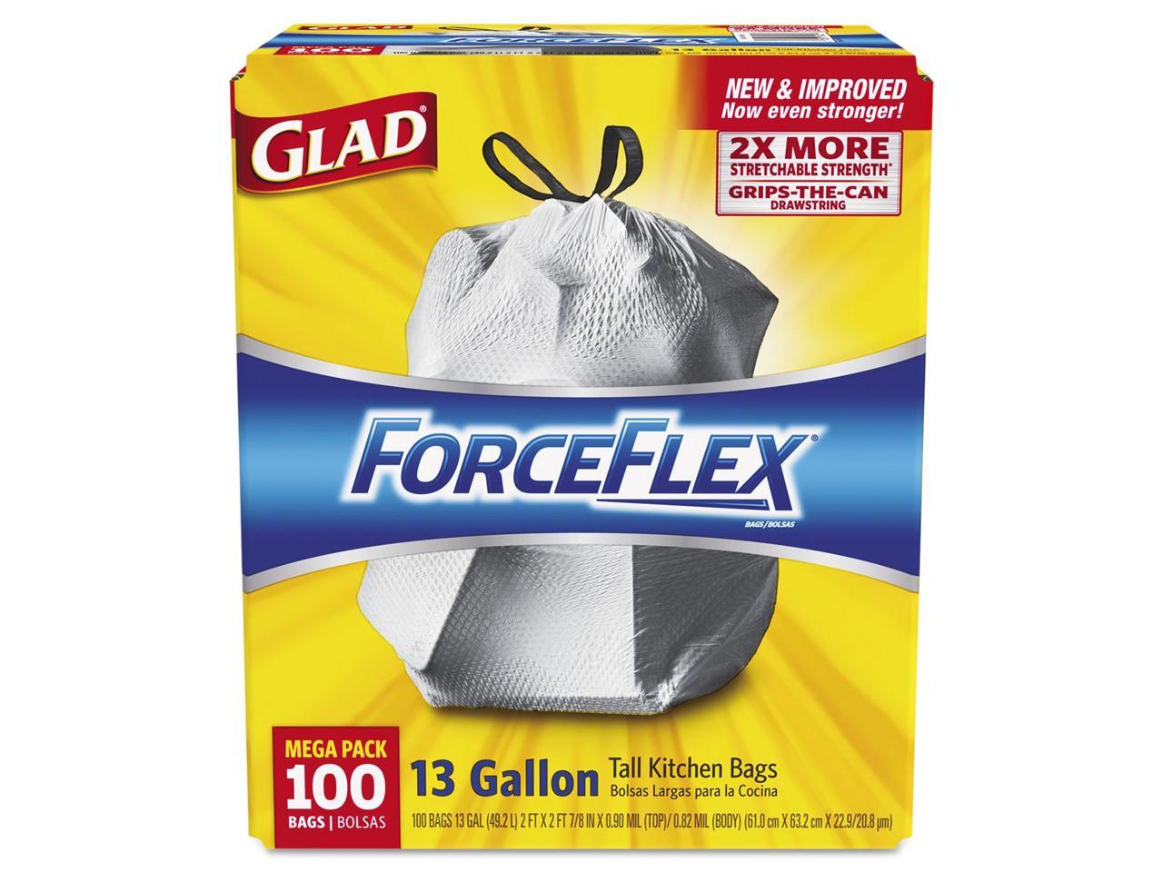 Glad ForceFlex Tall Kitchen Drawstring Trash Bags, 13 Gallon (100 ct ...