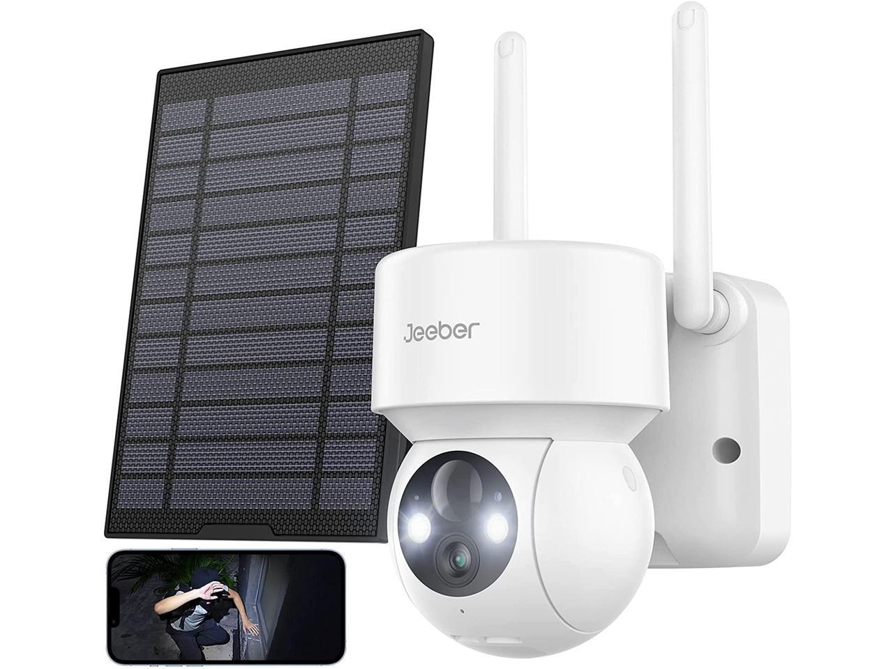 Wireless Rechargeable Battery Home Security Camera Siren，IP65 Weather Proof 64G SD Card PT Zoom Solar Security Outdoor 2-Way Audio Camera Wireless WiFi with Light Night Vision Motion Detection 