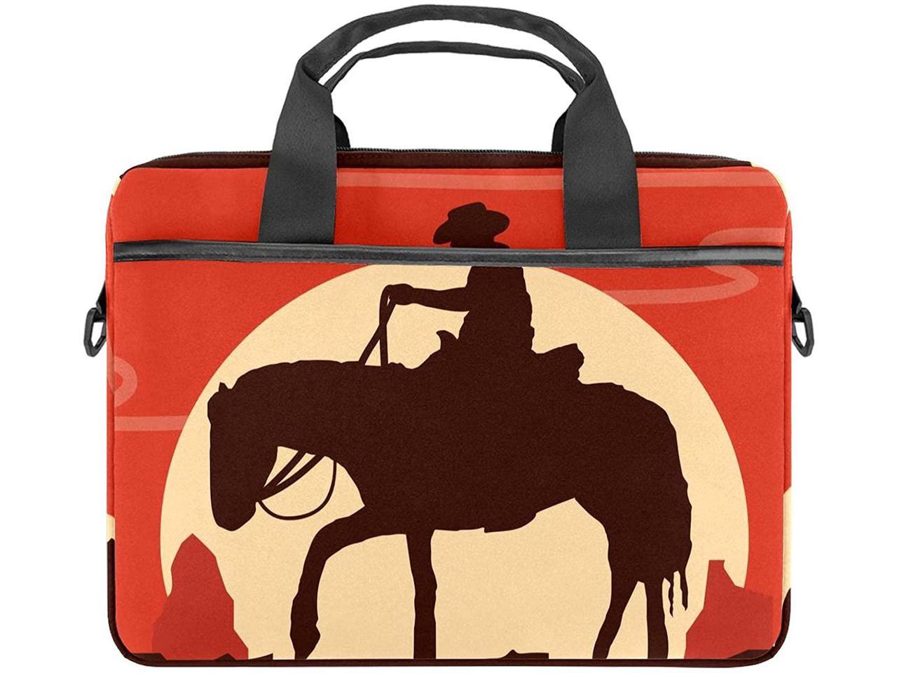 Silhouette of Cowboy Couple Riding horsesLaptop Case Canvas Pattern Briefcase Sleeve Laptop Shoulder Messenger Bag Case Sleeve for 13.4-14.5 inch Apple Laptop Briefcase 