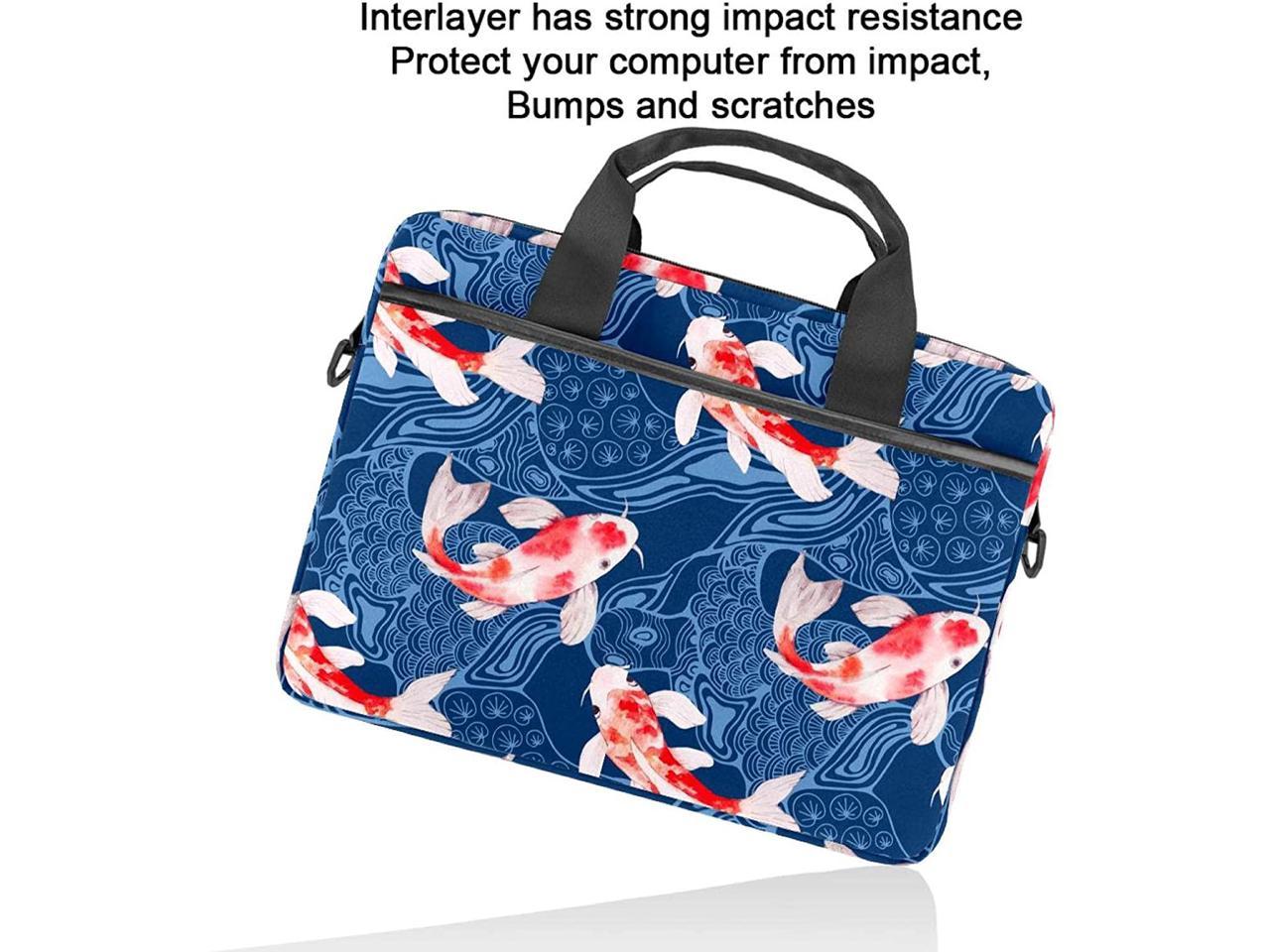 Koi Fish and Waves in Japanese Style Pattern Laptop Case Canvas Pattern Briefcase Sleeve Laptop Shoulder Messenger Bag Case Sleeve for 13.4-14.5 inch Apple Laptop Briefcase