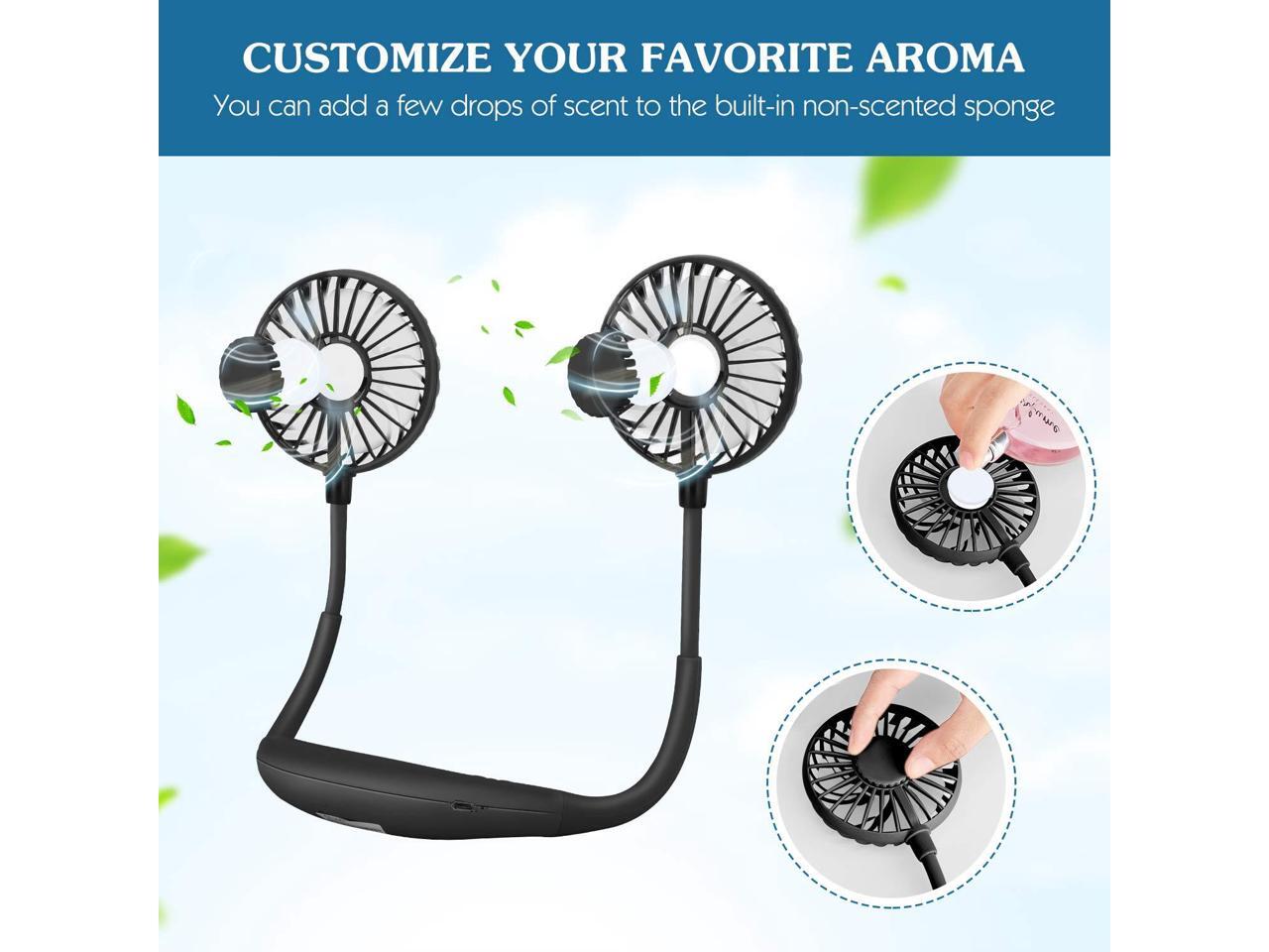 3 Speeds and 360 Degree Adjustment Head for Sports Office Outdoor Travel 2 modes LED Light MoKo Portable Personal Fan Black Hand Free Small USB Mini Neck Fan with 2000mAh Rechargeable Battery