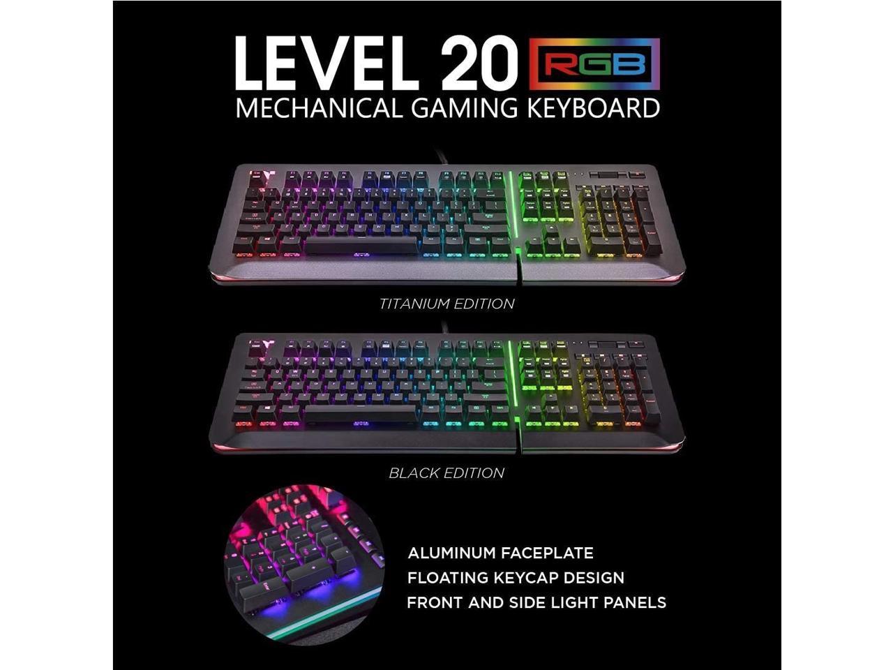 Thermaltake Level 20 RGB Titanium Aluminum Gaming Keyboard Cherry MX Silver  Switches, 16.8M Color RGB, 32 color zone options, support Alexa Voice