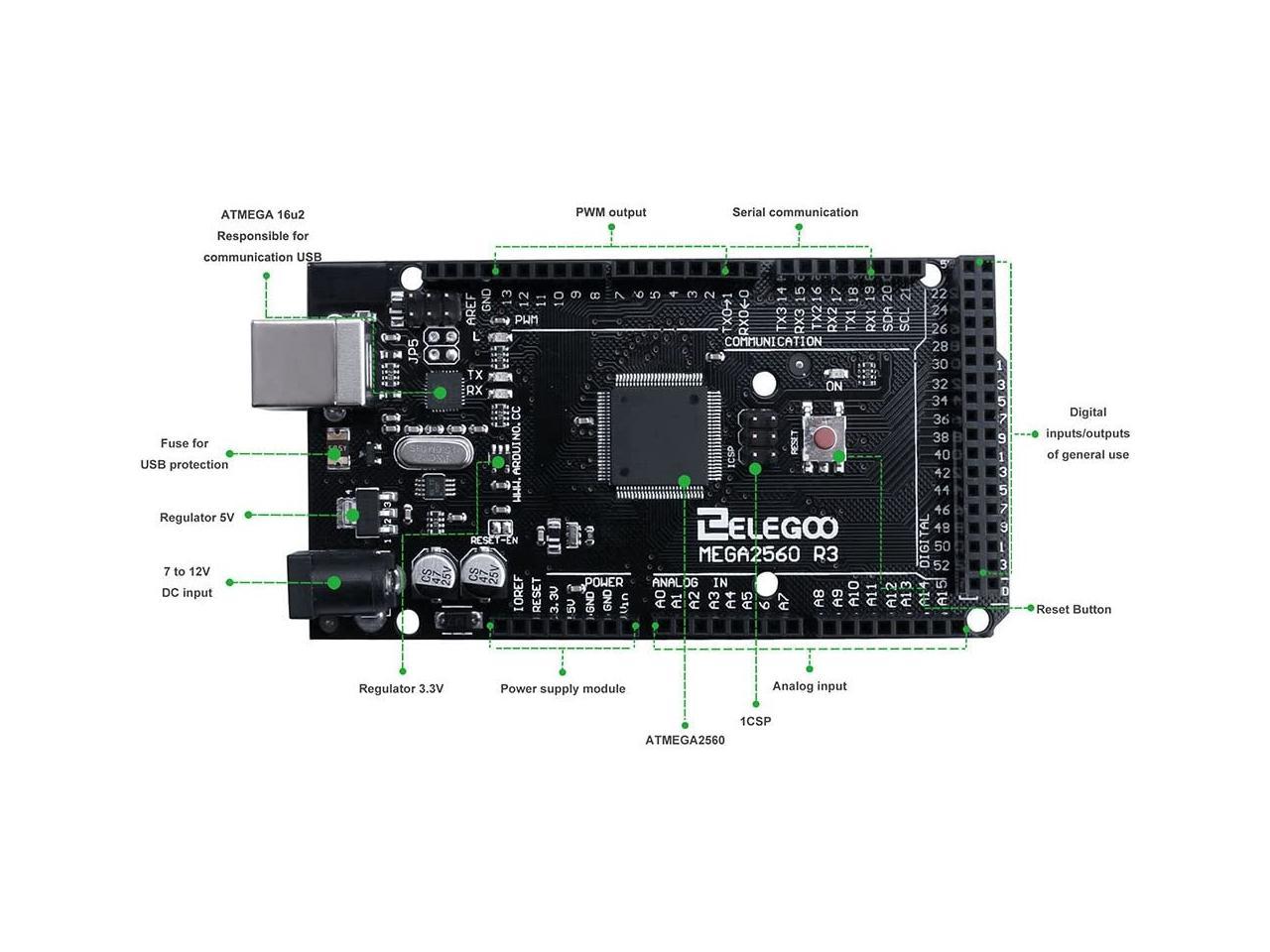 USB Cable for Arduino RoHS Compliant Elegoo MEGA 2560 R3 Board ATmega2560 ATMEGA16U2