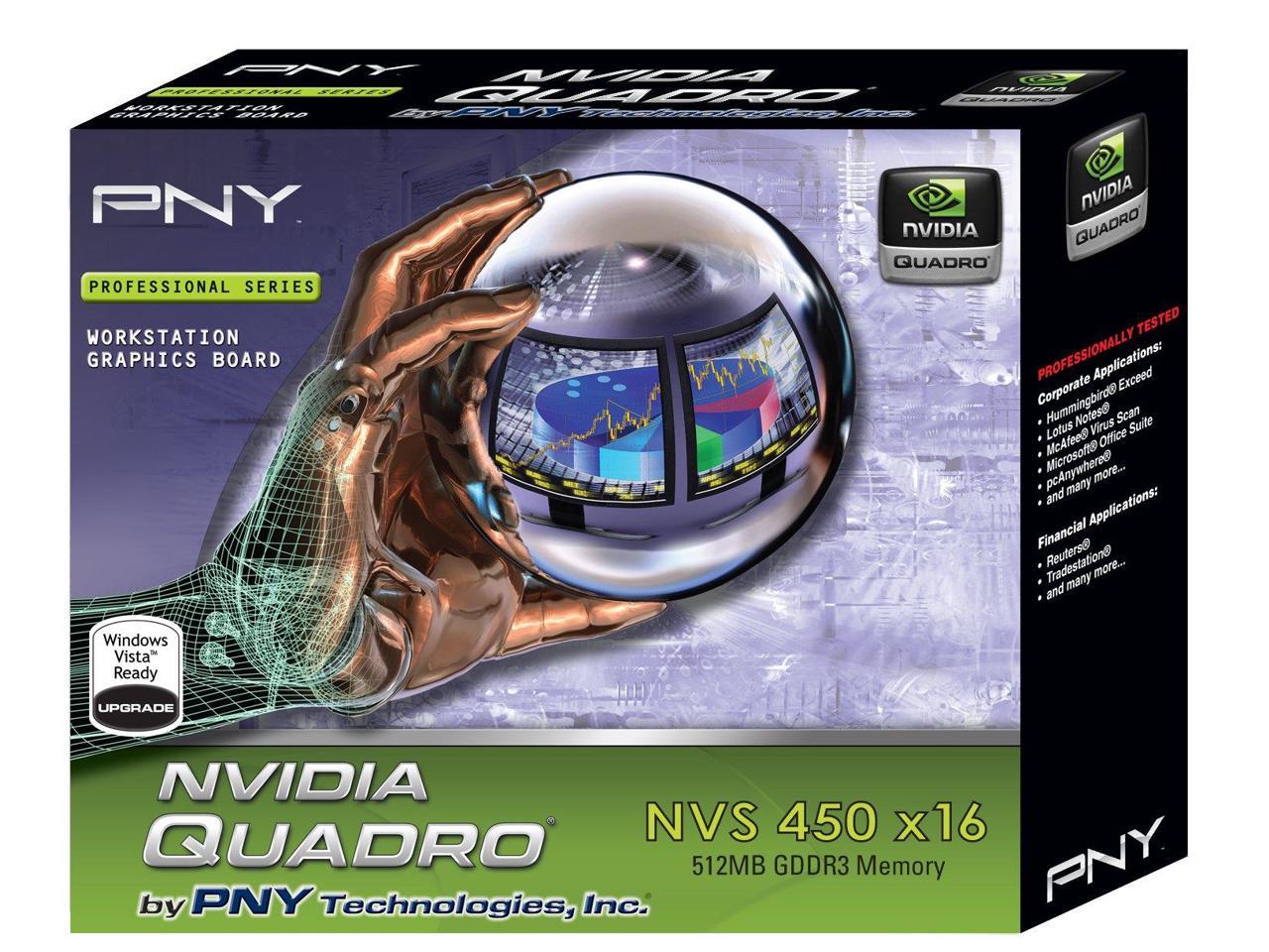 NVIDIA Quadro NVS 450 by PNY 512MB GDDR3 PCI Express Gen 2 x16 Quad  DisplayPort or DVI-D SL Profesional Business Graphics Board,  VCQ450NVS-X16-DVI-PB