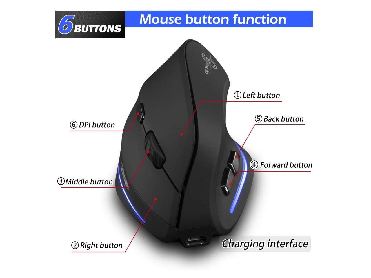 Zelotes Vertical Wireless Mouse,2.4G Rechargeable Ergonomic Mice,Black