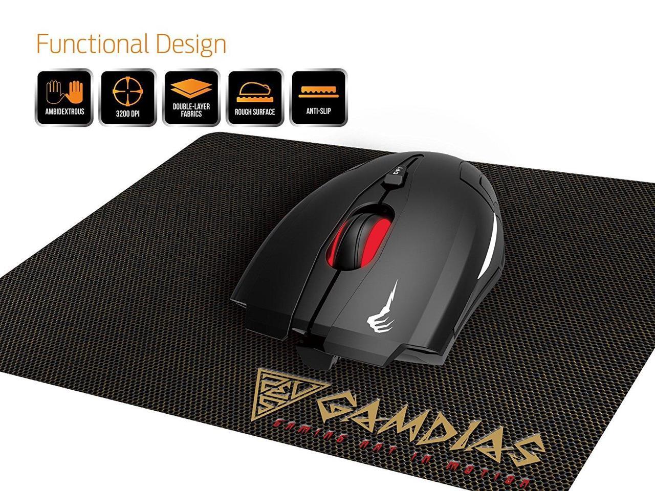 GAMDIAS Optical Gaming Mouse with 3200 DPI Sensor, 2 Smart Buttons and