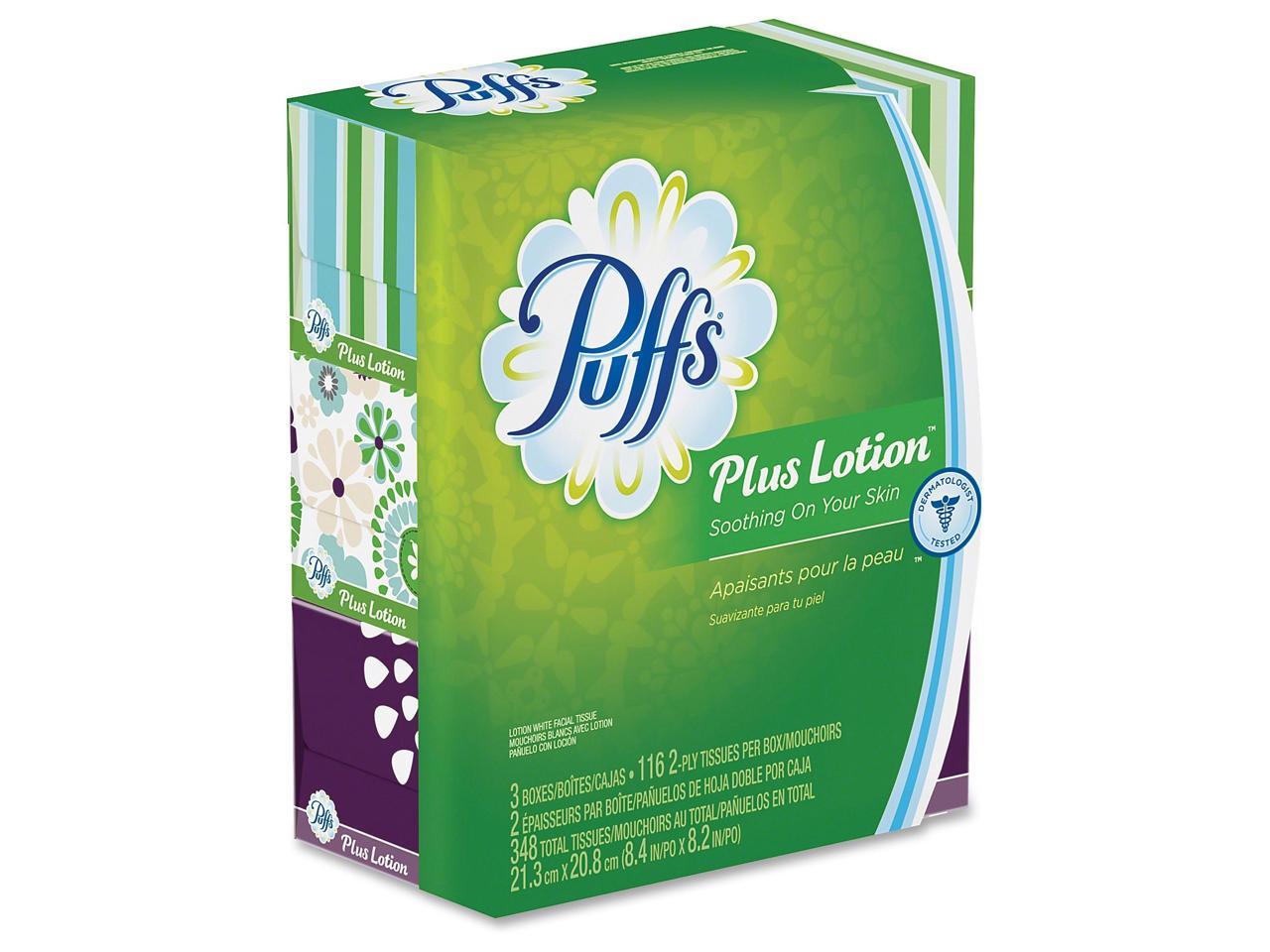 Puffs Plus Lotion Facial Tissue White 2-Ply 116/Box 3 Boxes/Pack 82086 ...