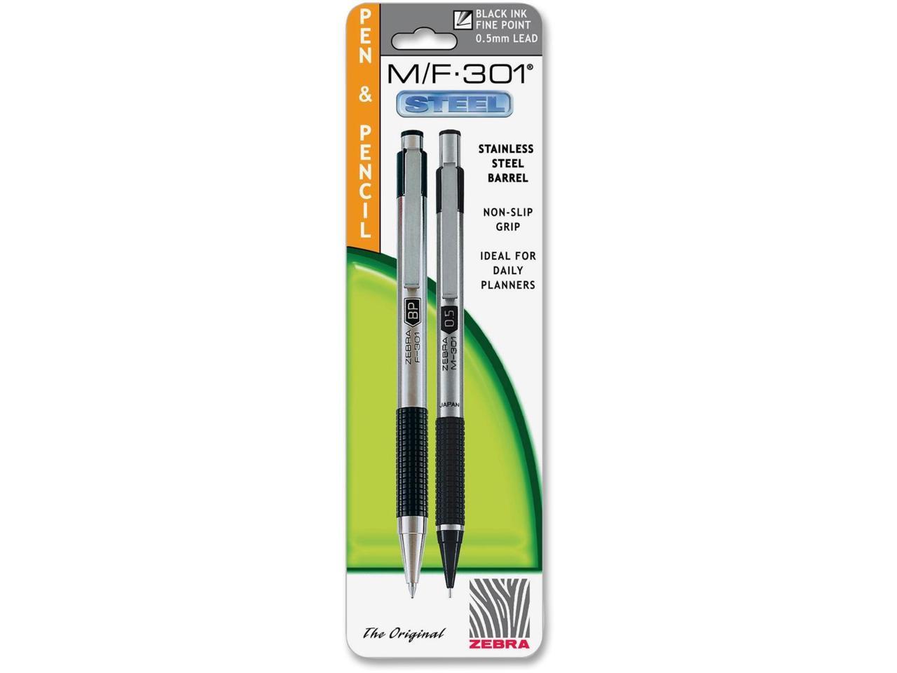 Fine Point 1 0.7mm HB Lead and 0.8mm Black Ink Mechanical Pencil and Ballpoint Pen M/F 701 Stainless Steel and Ballpoint Pen Set 