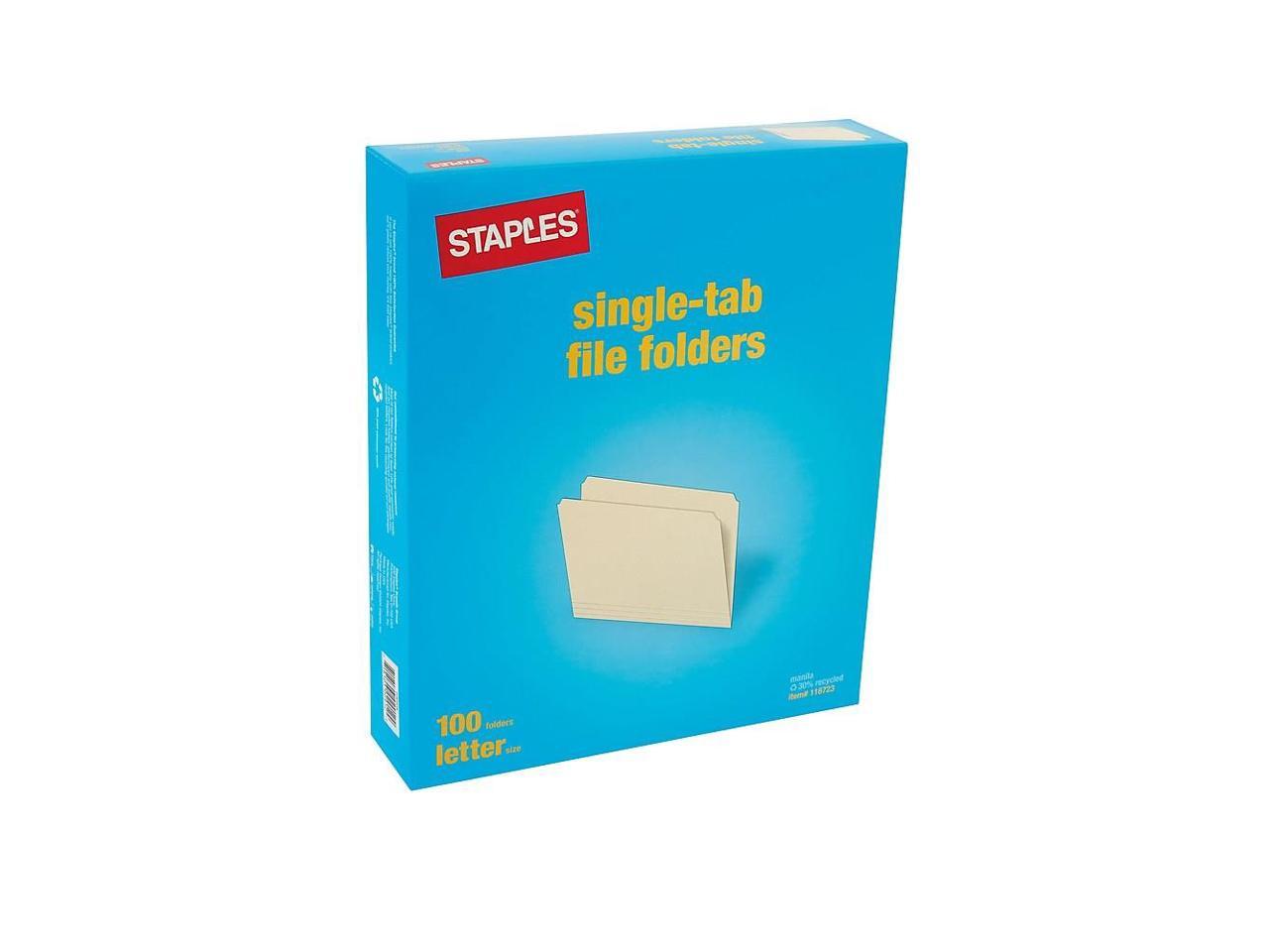 Staples Manila File Folders Letter Single Tab 100/Box 116723 