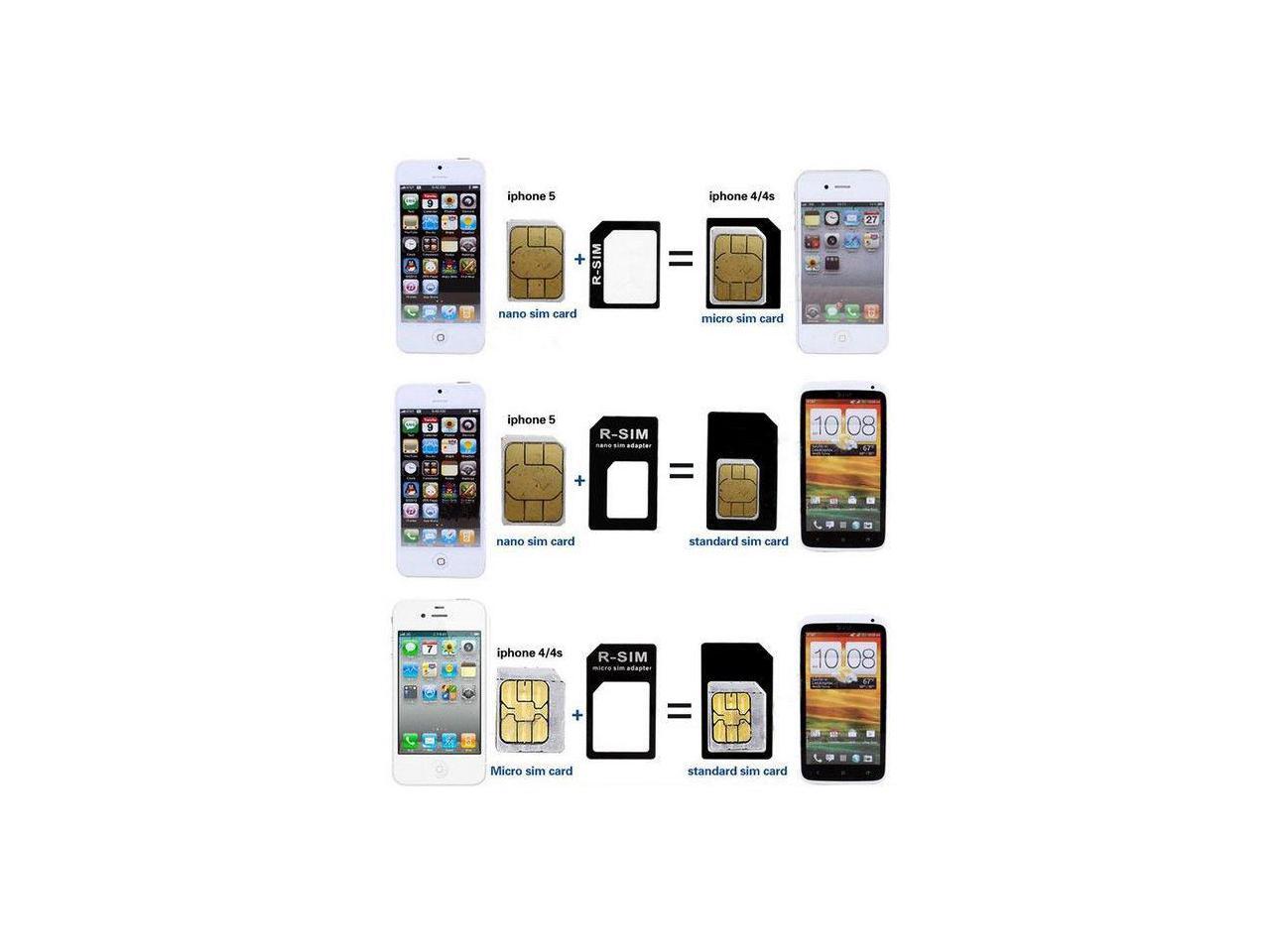 Nano Sim Card To Micro Sim Standard Sim Card Adapter Adaptor Converter With Ejection Pin For Iphone And Cell Phone Newegg Com