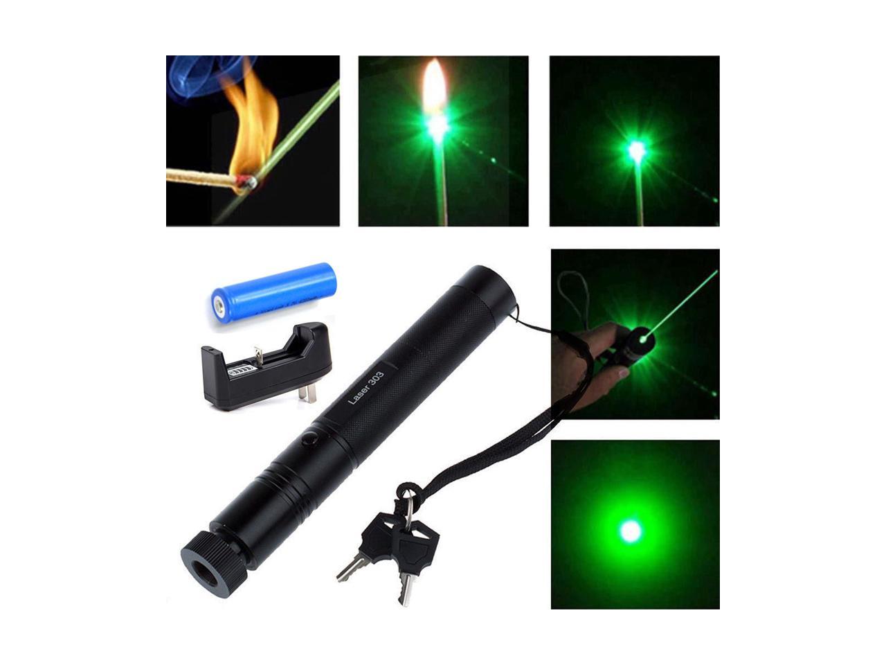 2PCS 303 Green+Red Laser Pointer Pen Zoom Beam Light Charger USA 18650 Battery 