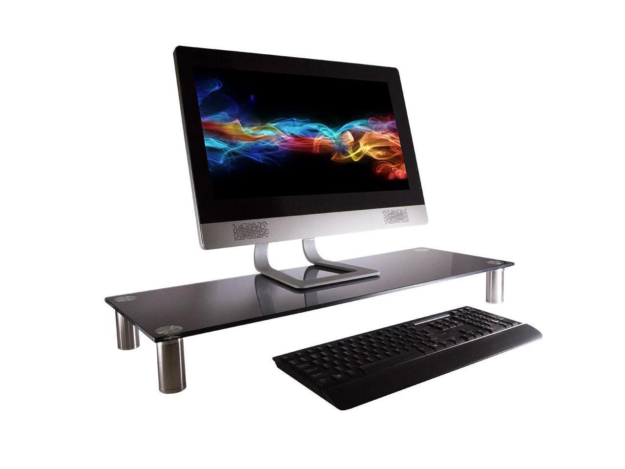 Monoprice Large Multimedia Desktop Stand Black Glass (30.8 x 11in
