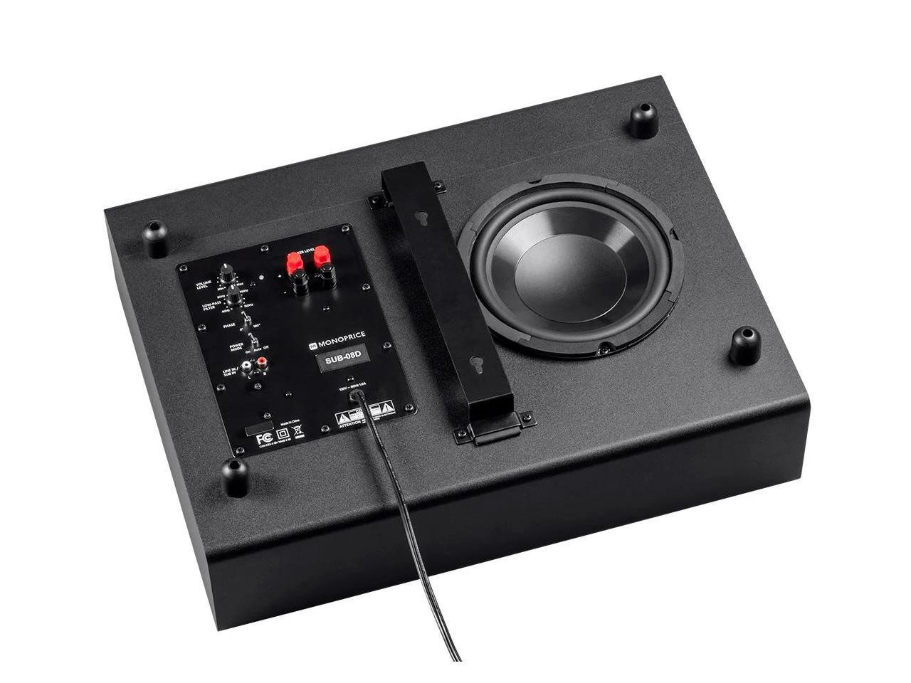 Monoprice SSW8 Powered Slim 8 Inch Subwoofer Black 100 Watt, Low