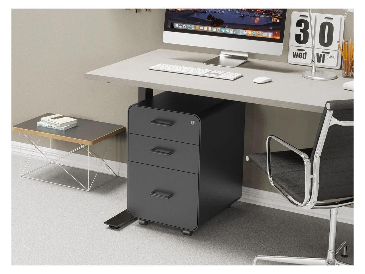 Monoprice Round Corner 3Drawer File Black With Lockable