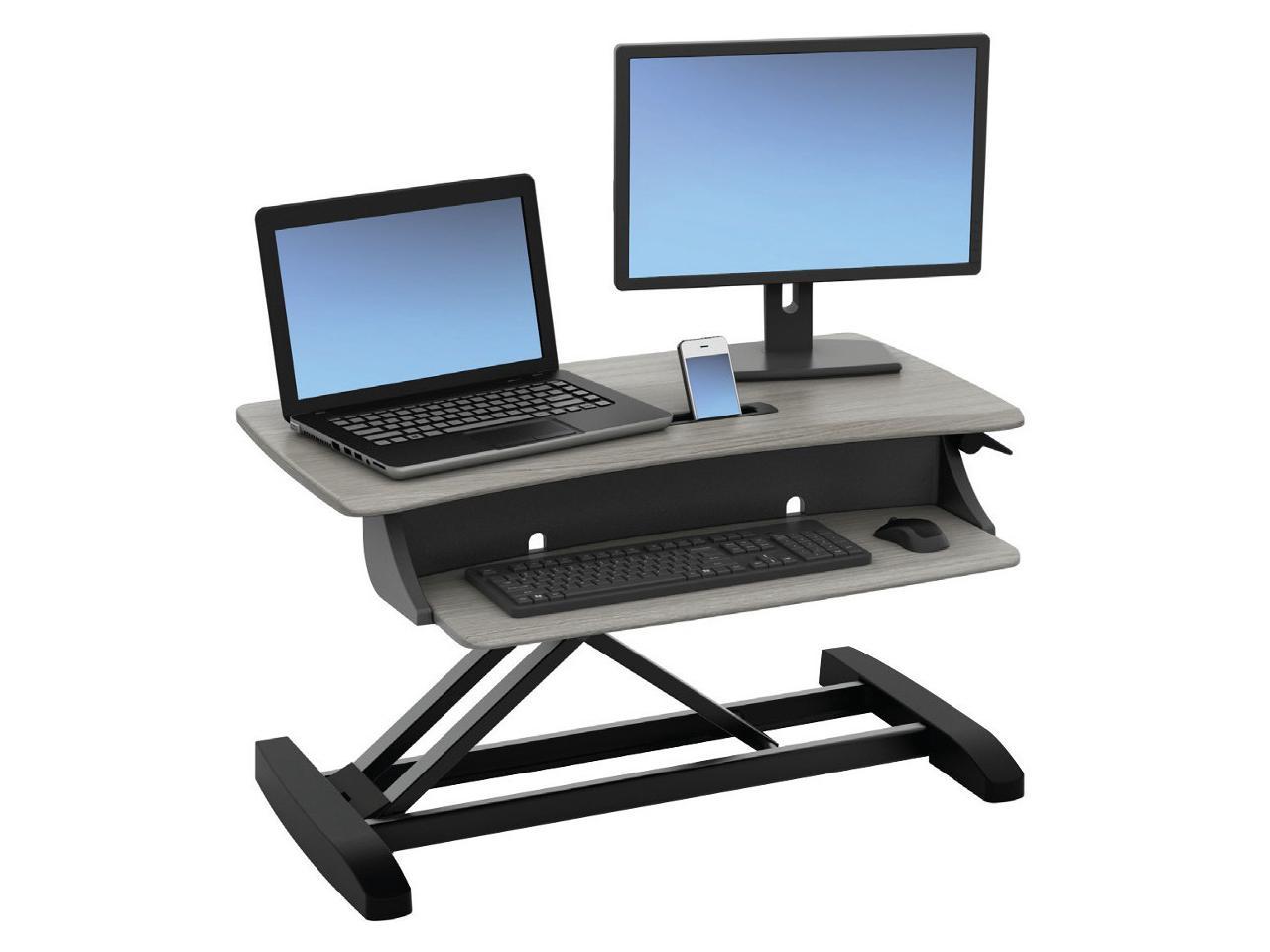 Ergotron WorkFit-Z Mini Sit-Stand Desktop - Wood Grain, Dove Gray 