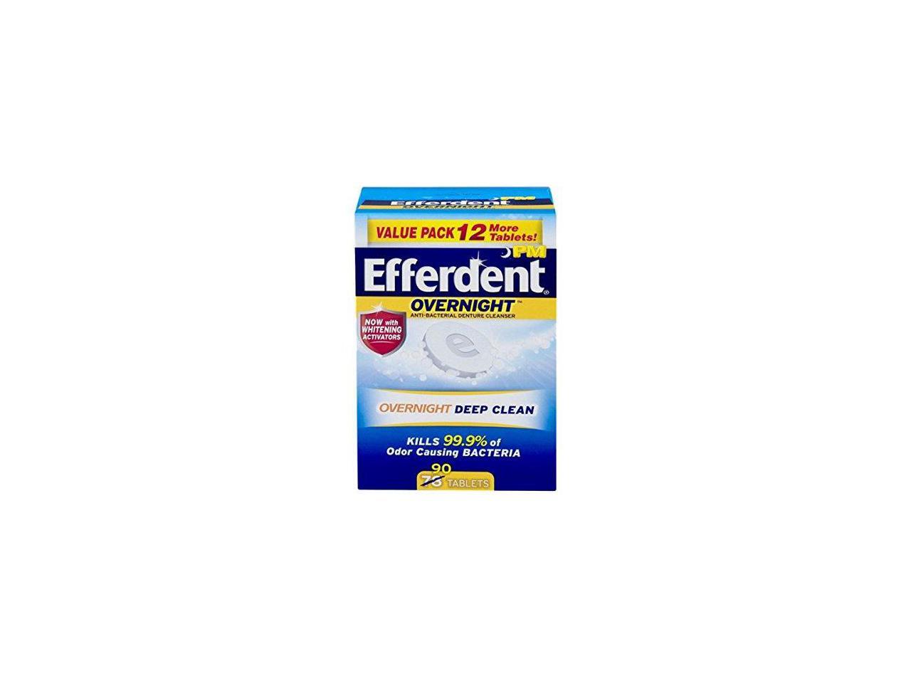 Efferdent PM Overnight AntiBacterial Denture Cleanser 90 Tablets