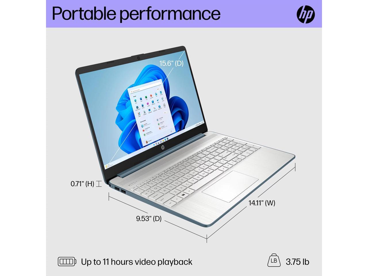 Hp 15 6 laptop intel core i3 1115g4 8gb ram 256gb ssd spruce blue