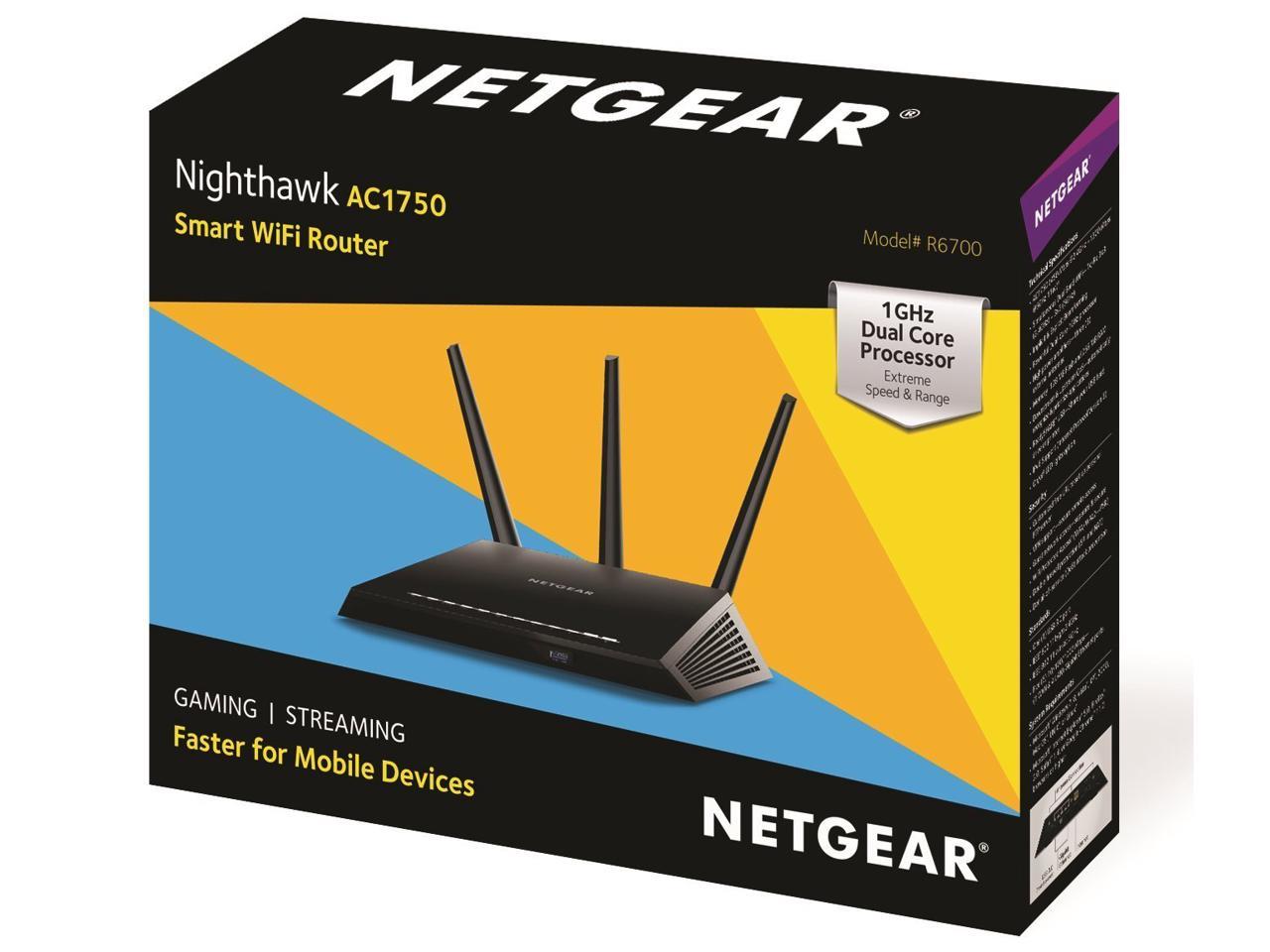 Netgear AC1750 R6700-100NAS 4-Port Gigabit Wireless Dual Band Smart AC Router 