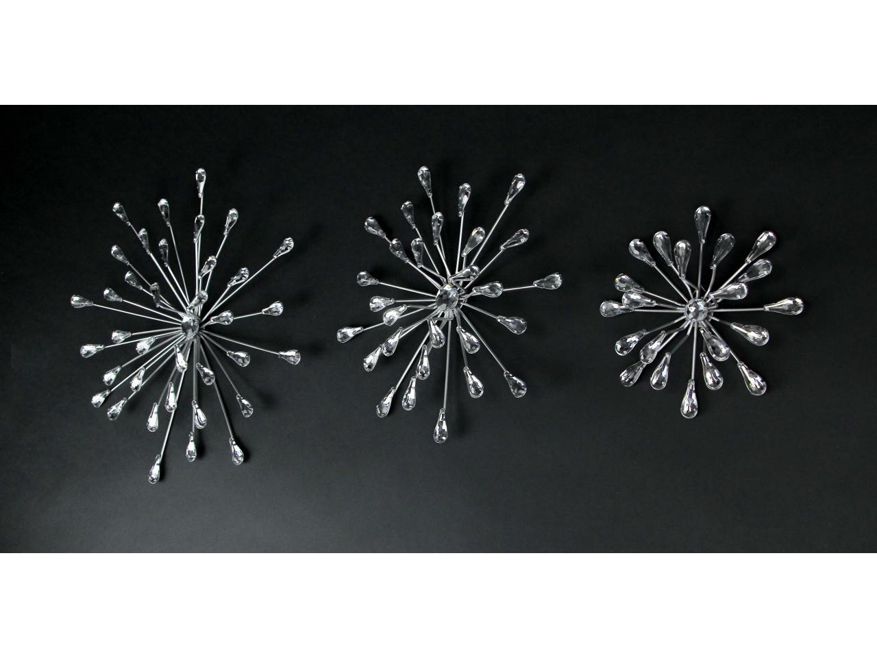 Set of 3 Metal Starburst Wall Sculptures Silver Finish, Durable