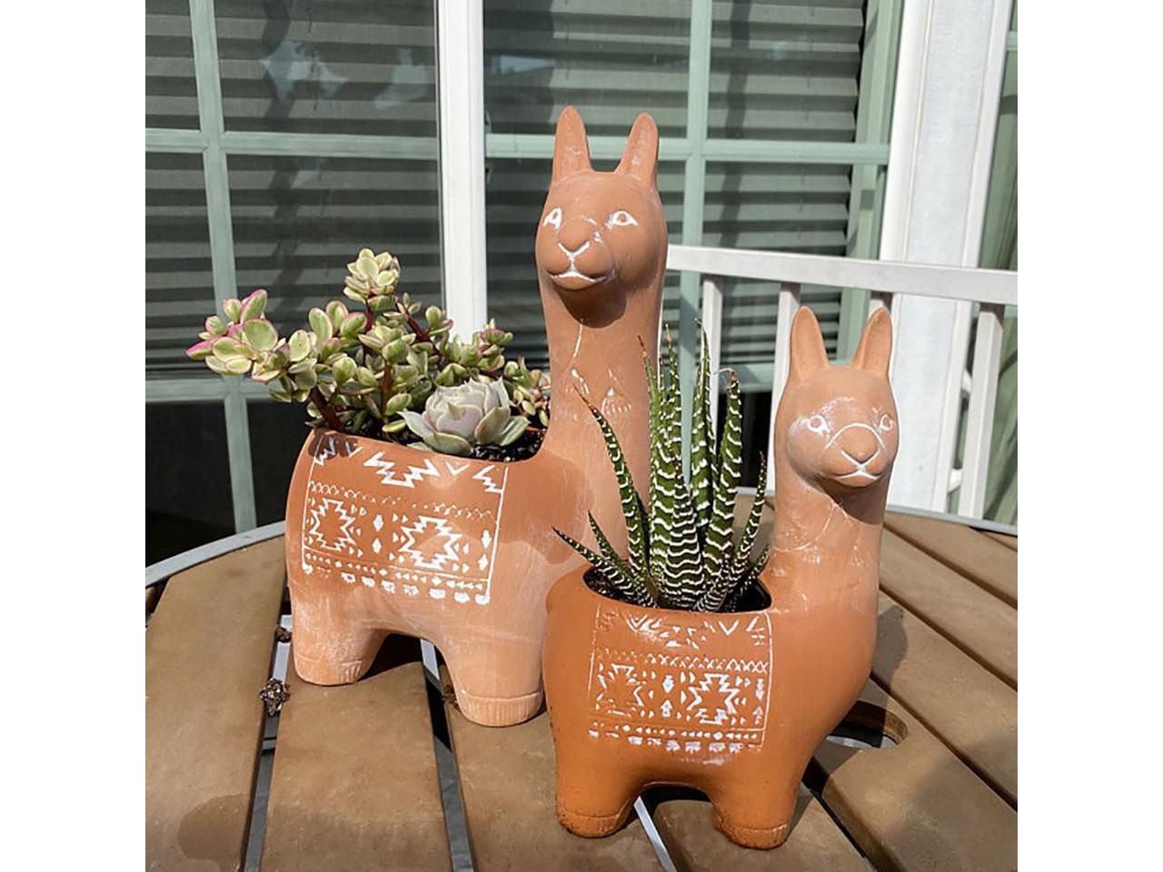 Set of 2 Adorable Terracotta Llama Decorative Planters