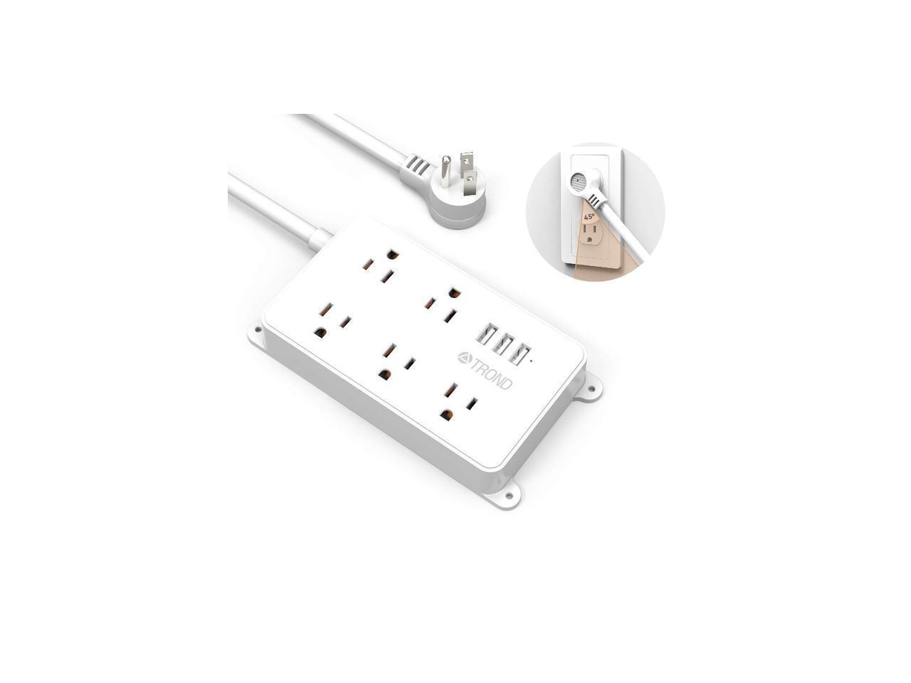 Multi Outlets Power Strip with 3 USB Ports 5ft Extension Cord Switch /& Flat Plug