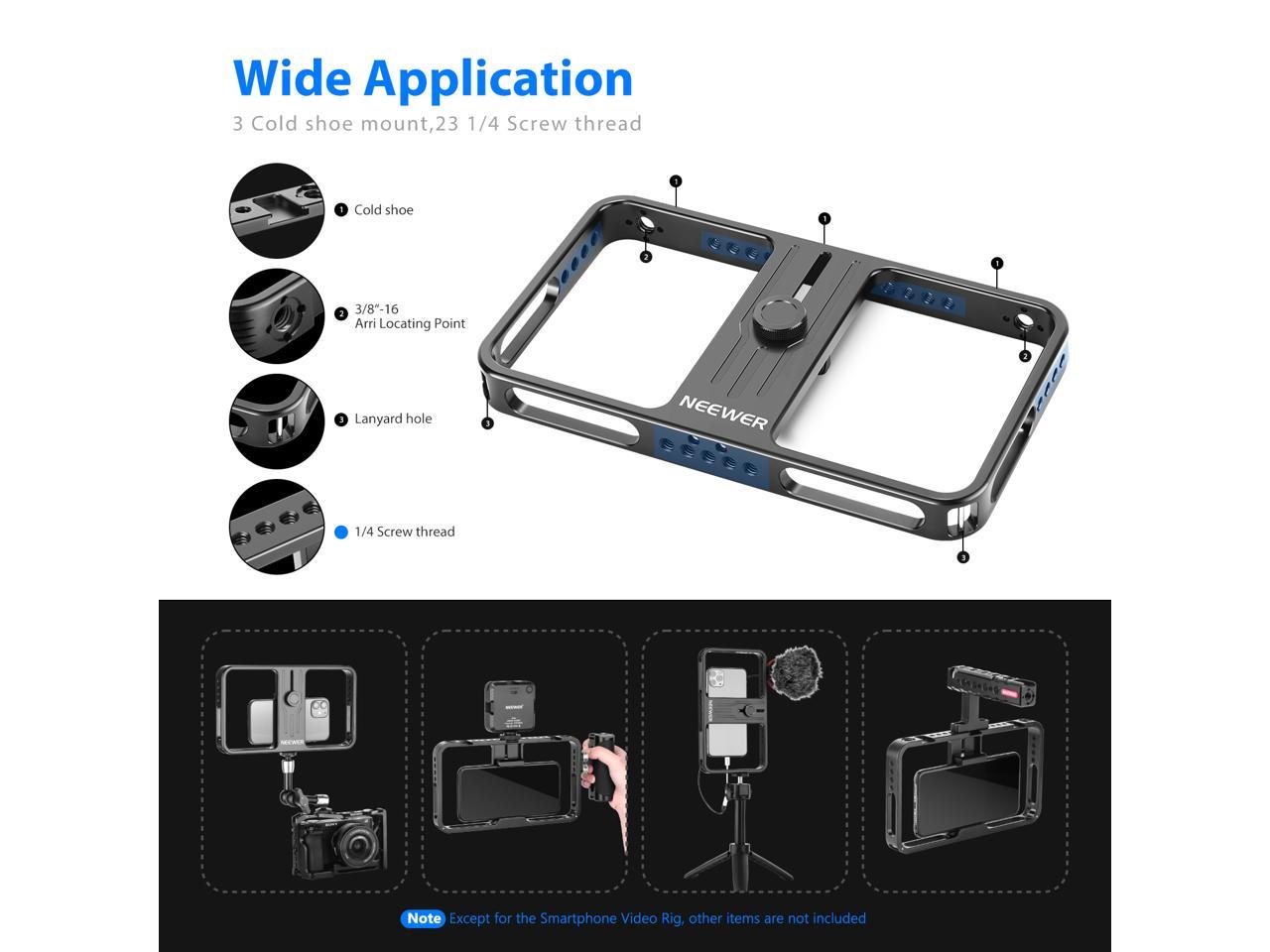 Compatible with iPhone 13 Pro Max Phone Video Stabilizer with Cold Shoe Huawei P40 Pro/Mate40 CG100 Filmmaking Vlogging Case Neewer All Metal Smartphone Video Rig Galaxy S21/S21 Ultra/Note20